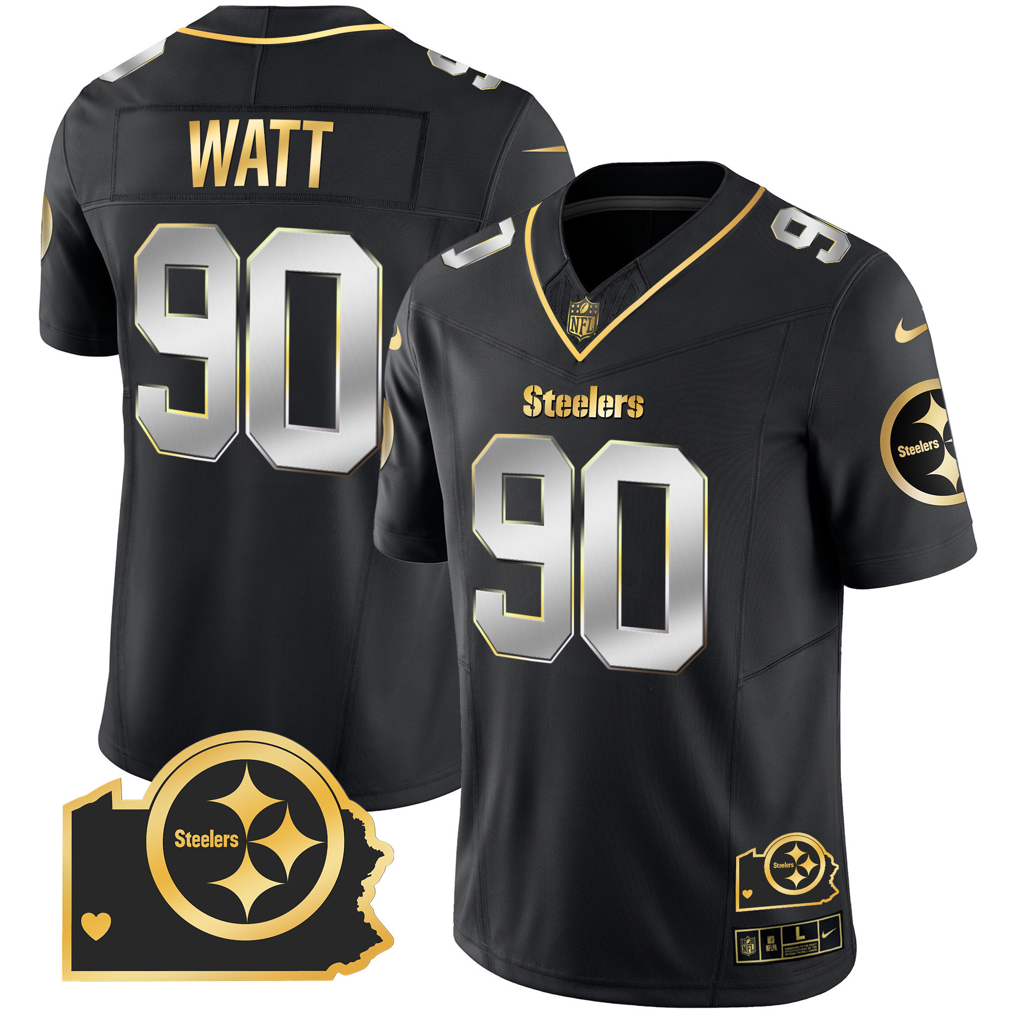 Men's Steelers Home Patch Gold Vapor Jersey - All Stitched - Image 10