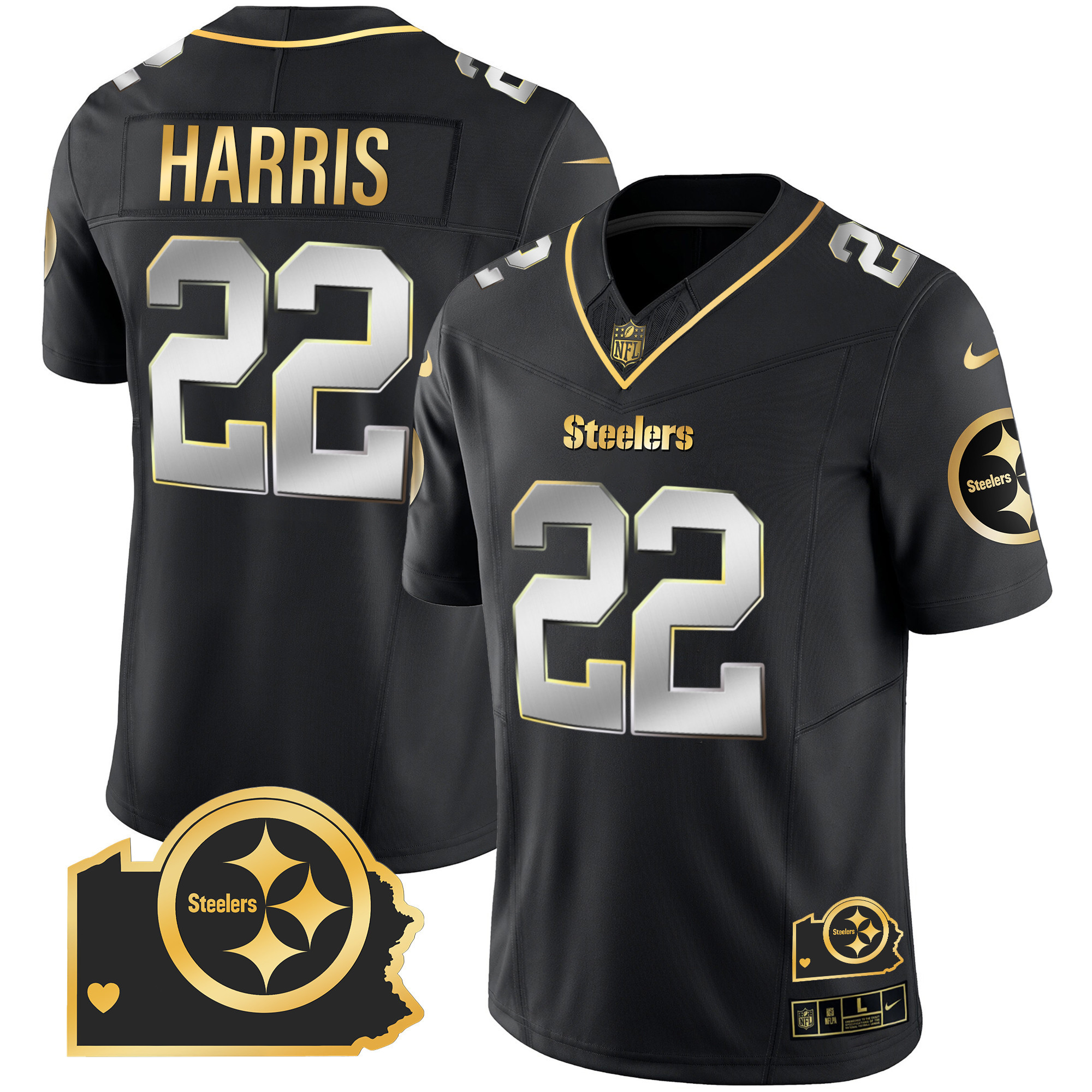 Men's Steelers Home Patch Gold Vapor Jersey - All Stitched - Image 12