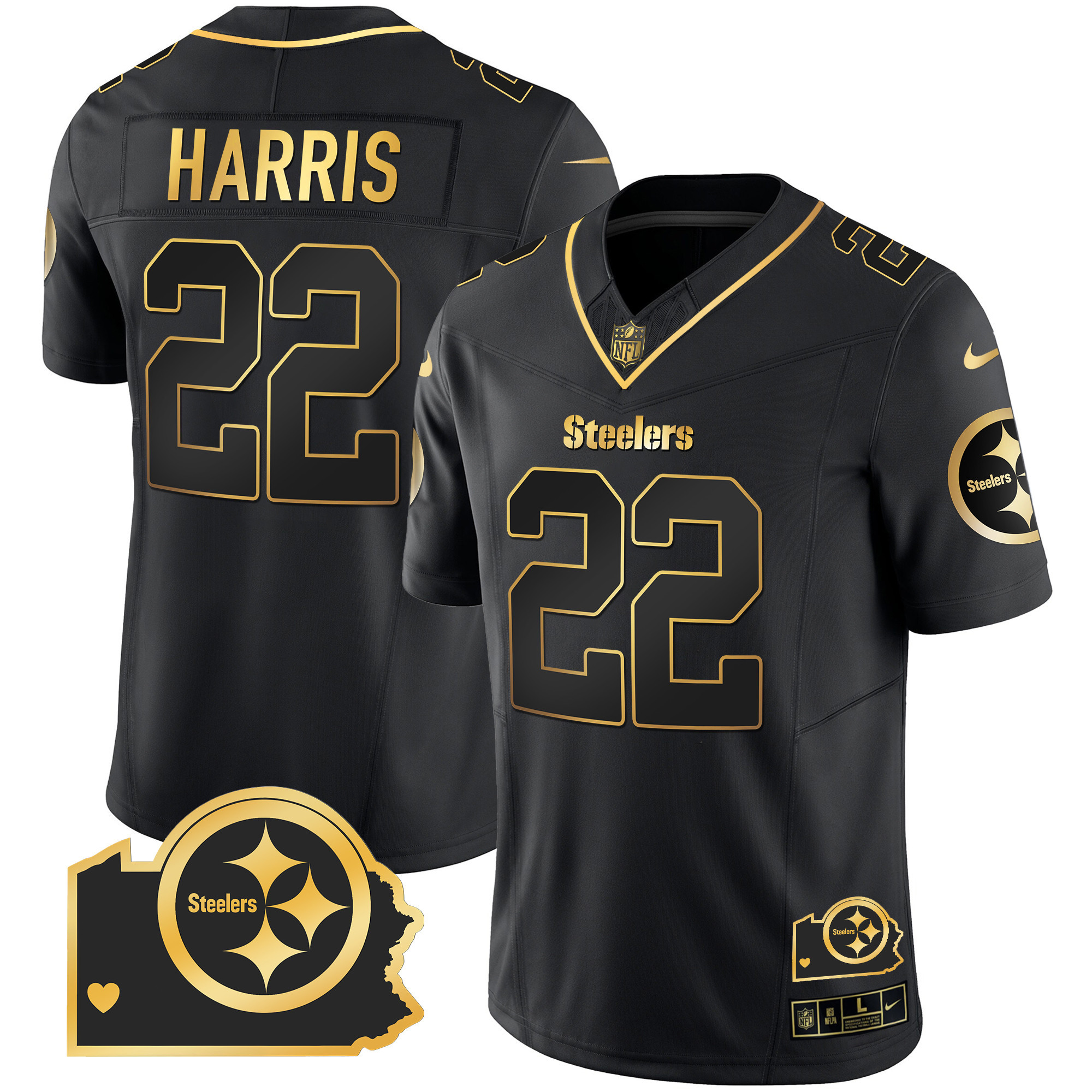 Men's Steelers Home Patch Gold Vapor Jersey - All Stitched - Image 19