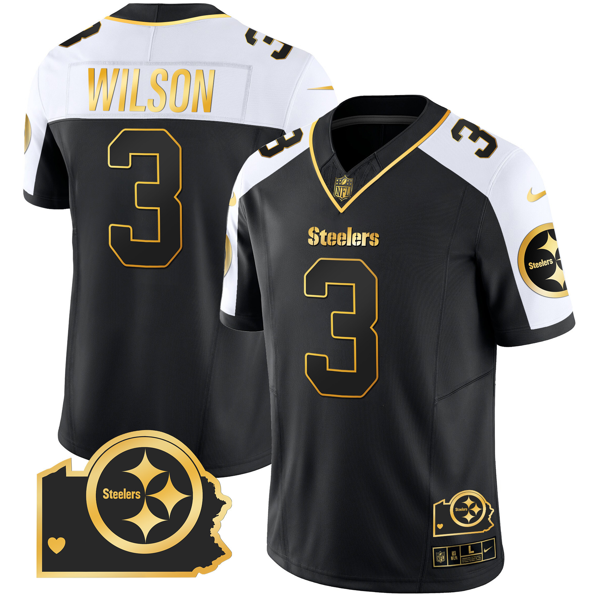 Men's Steelers Home Patch Gold Vapor Jersey - All Stitched