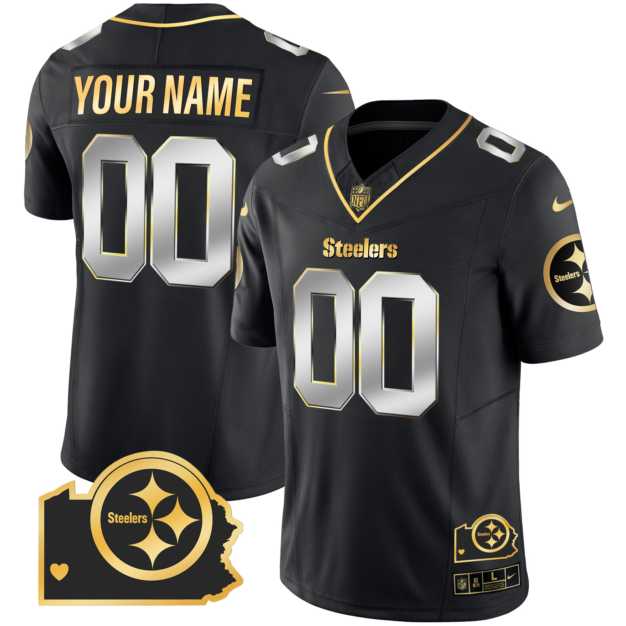 Steelers Home Patch Gold Vapor Custom Jersey - All Stitched - Image 2