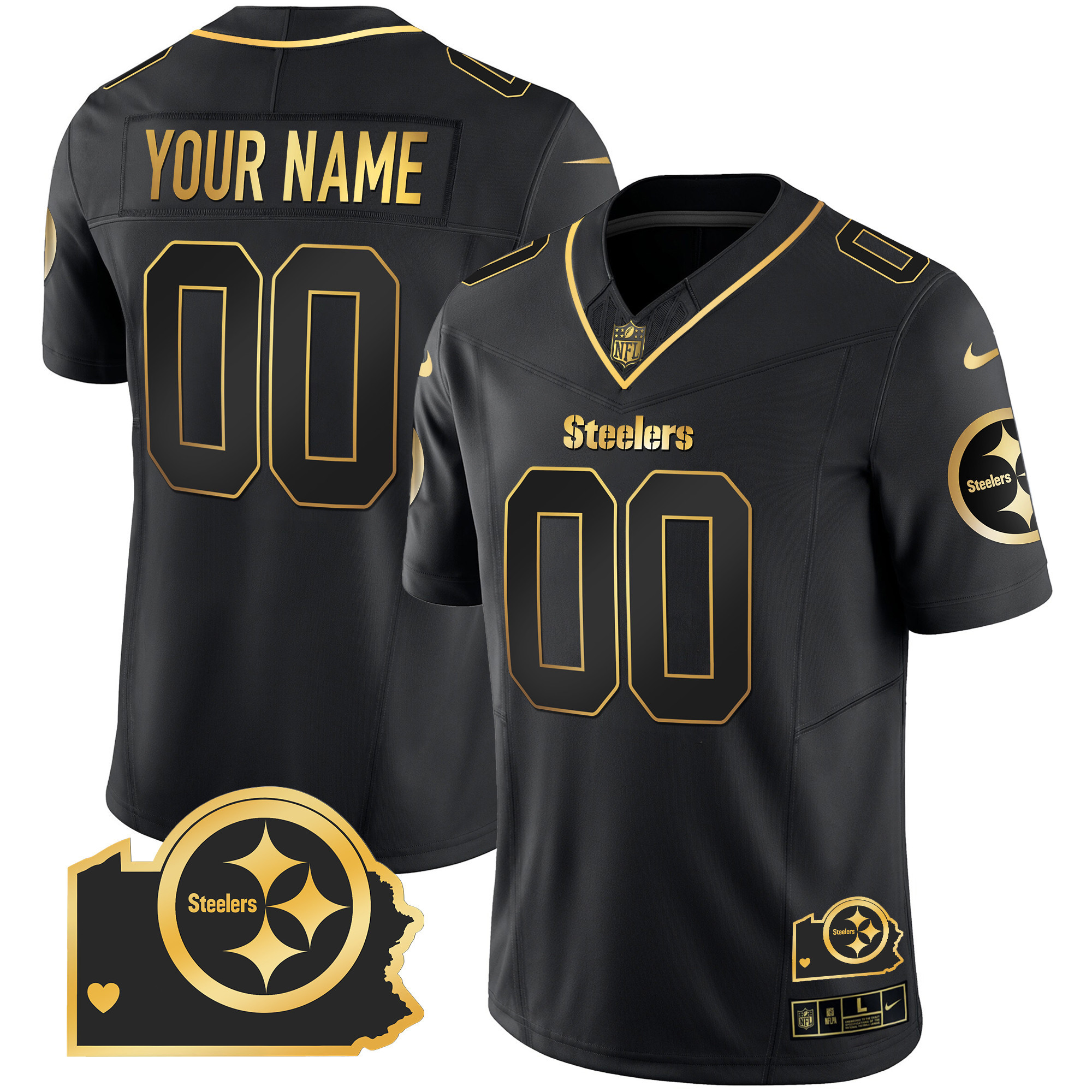 Steelers Home Patch Gold Vapor Custom Jersey - All Stitched - Image 3