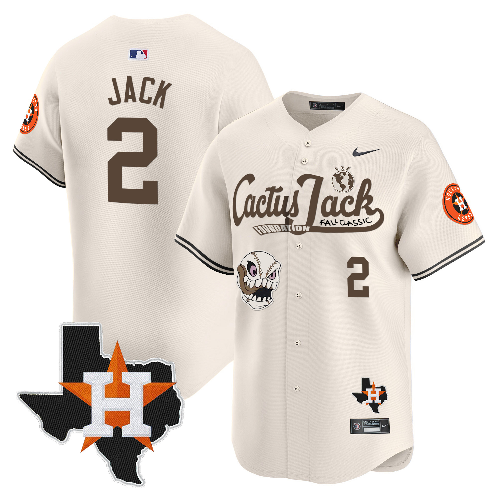 Men's Houston Astros Cactus Jack Patch Vapor Premier Limited Jersey V8 - Stitched - Image 2