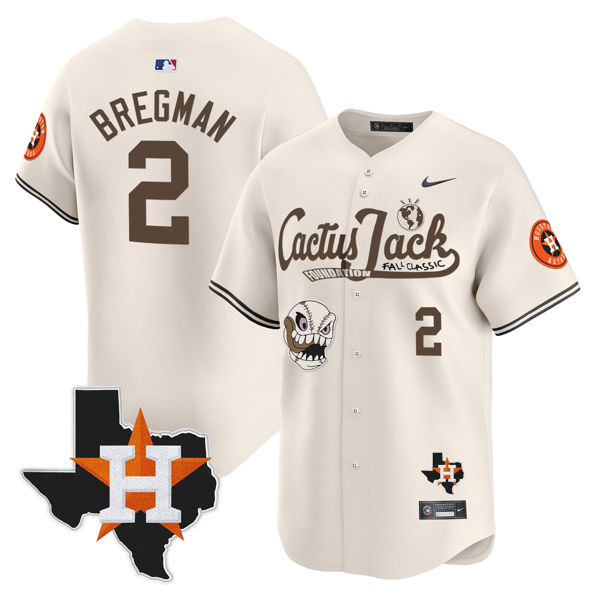 Men's Houston Astros Cactus Jack Patch Vapor Premier Limited Jersey V8 - Stitched - Image 4