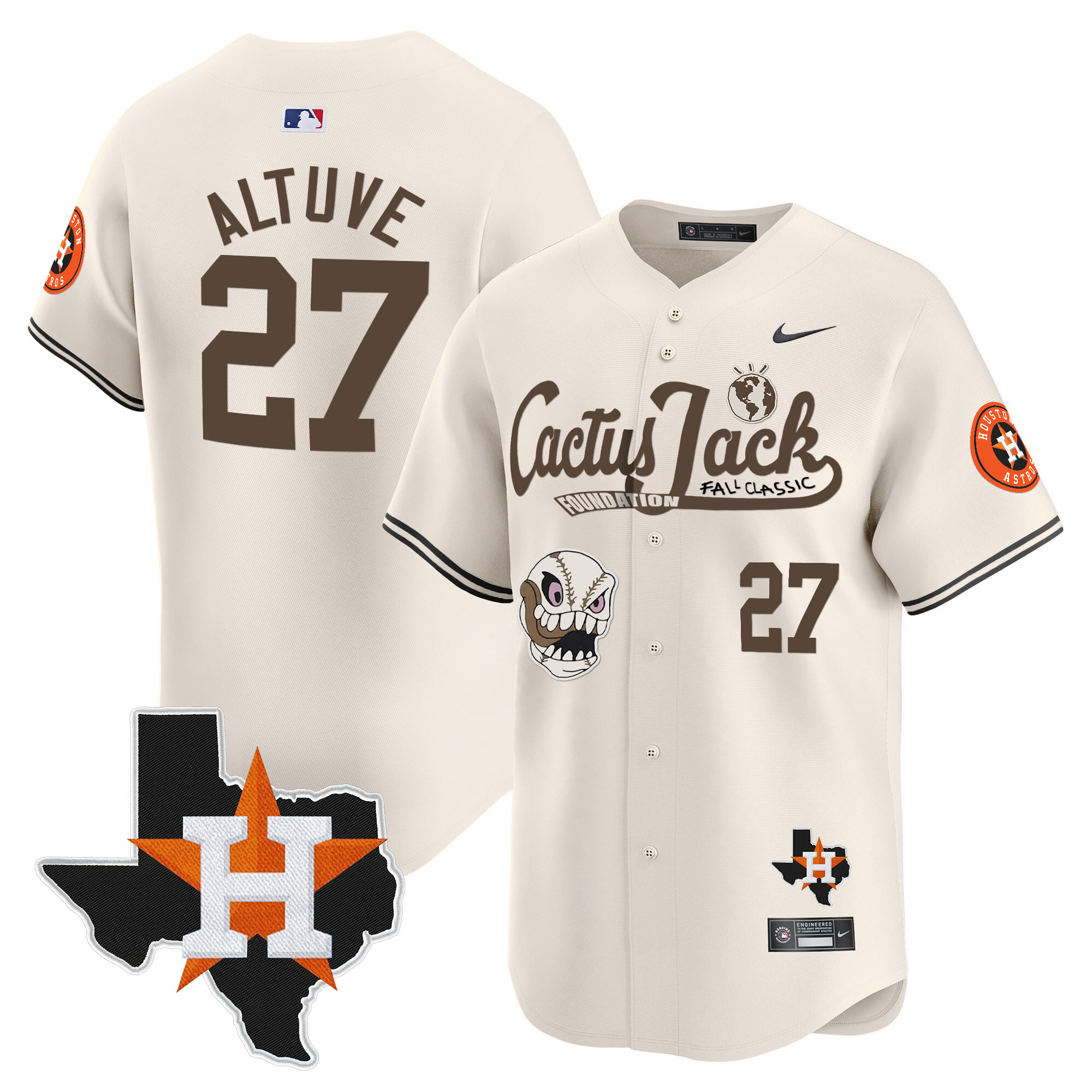 Men's Houston Astros Cactus Jack Patch Vapor Premier Limited Jersey V8 - Stitched - Image 5