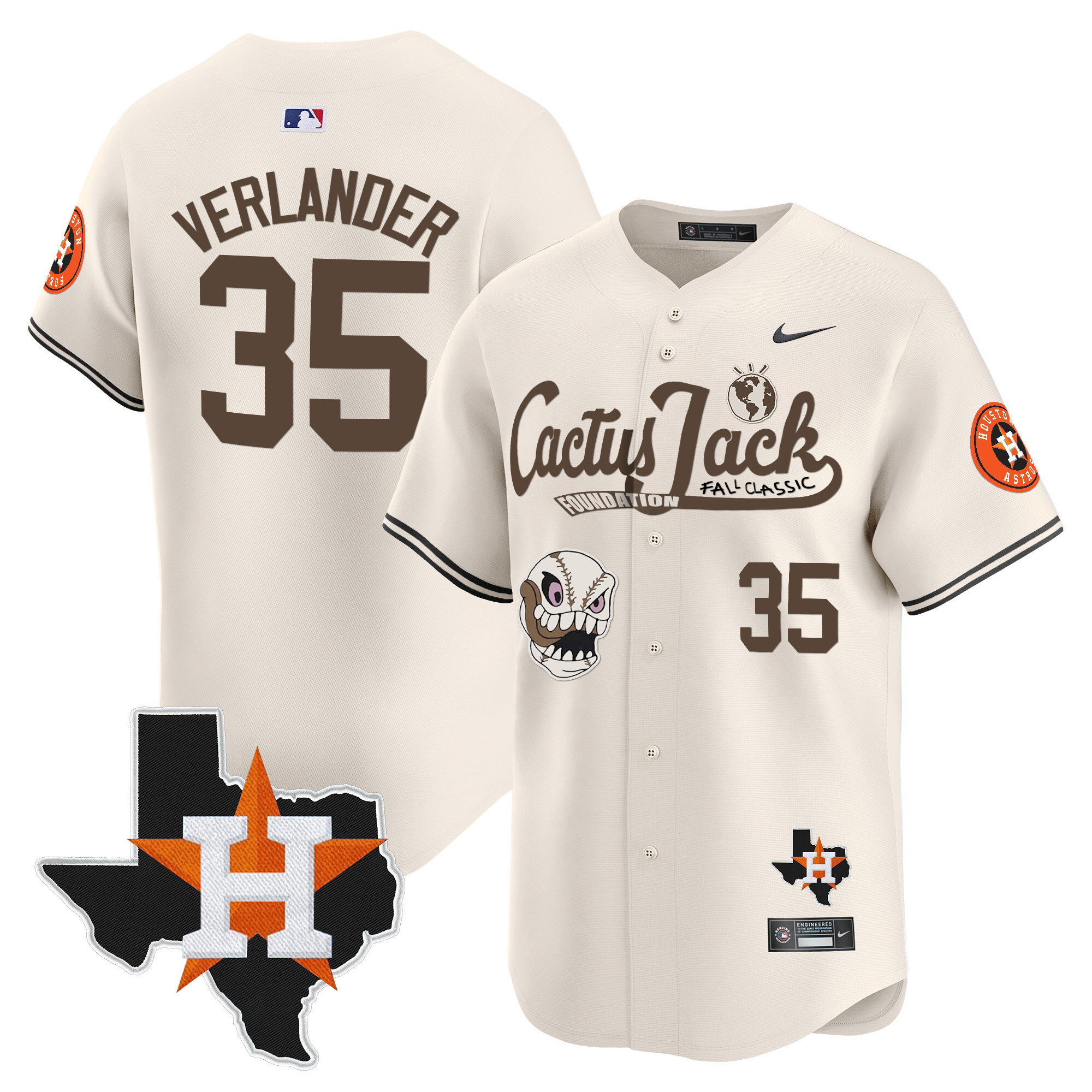 Men's Houston Astros Cactus Jack Patch Vapor Premier Limited Jersey V8 - Stitched - Image 7
