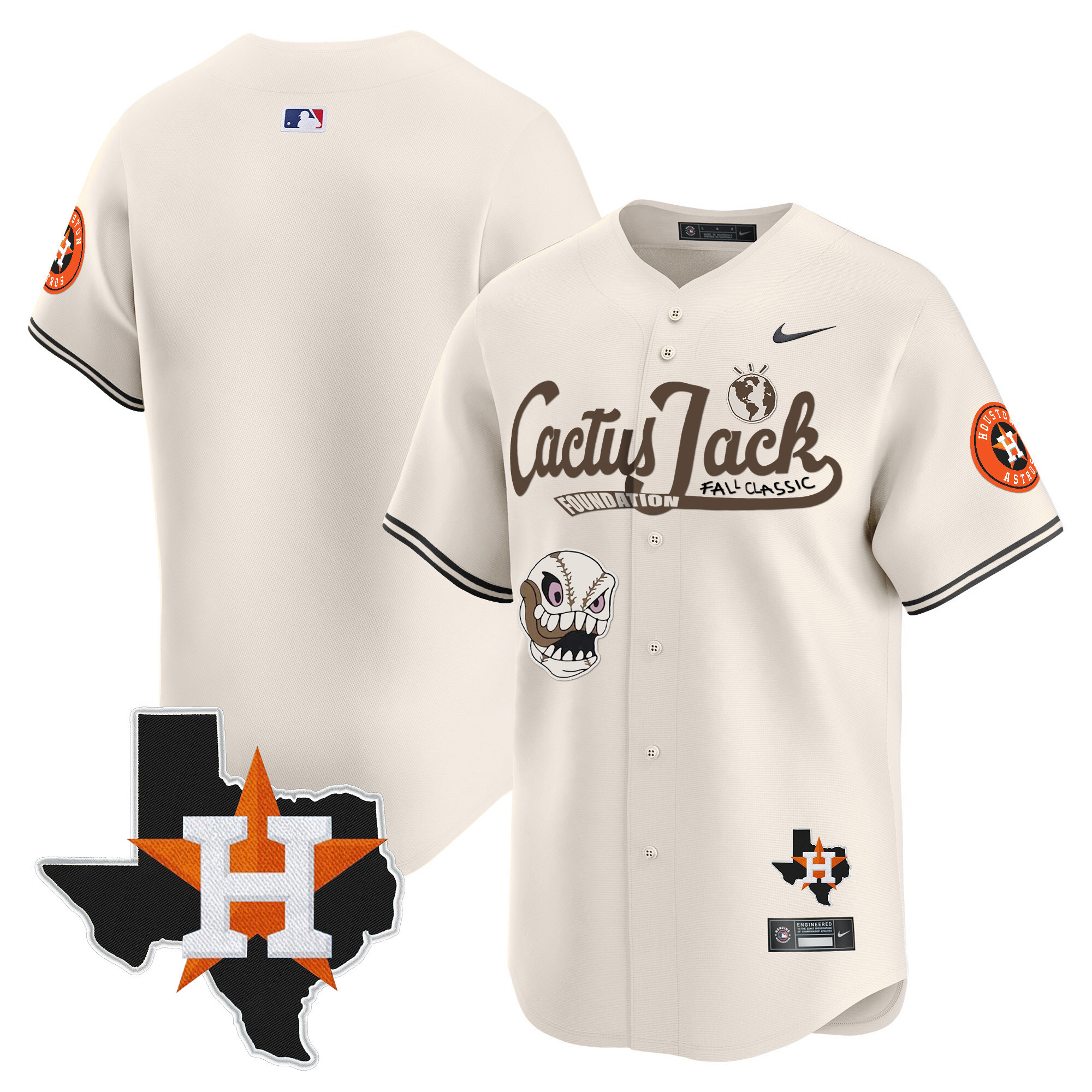 Men's Houston Astros Cactus Jack Patch Vapor Premier Limited Jersey V8 - Stitched - Image 9