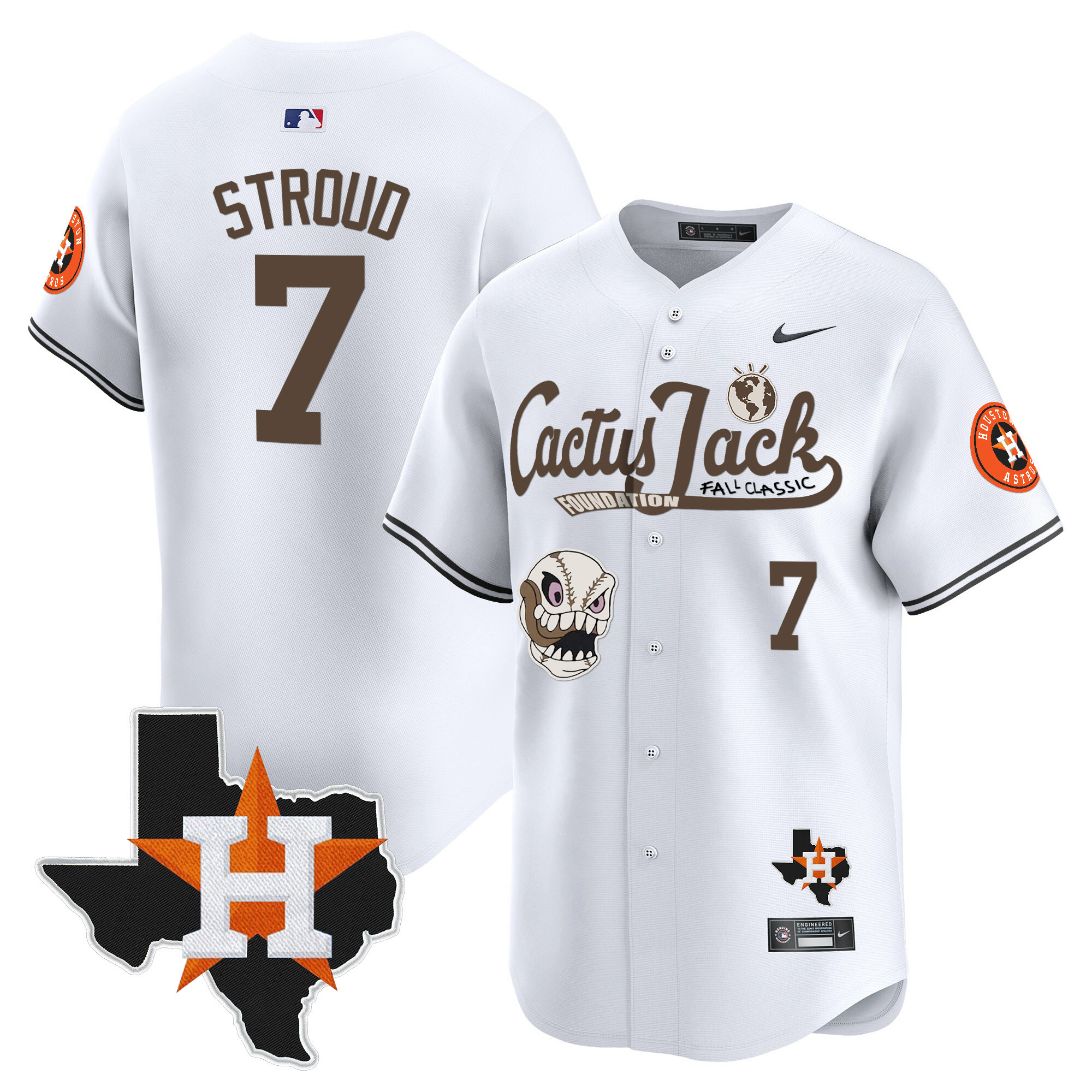 Men's Houston Astros Cactus Jack Patch Vapor Premier Limited Jersey V8 - Stitched - Image 10
