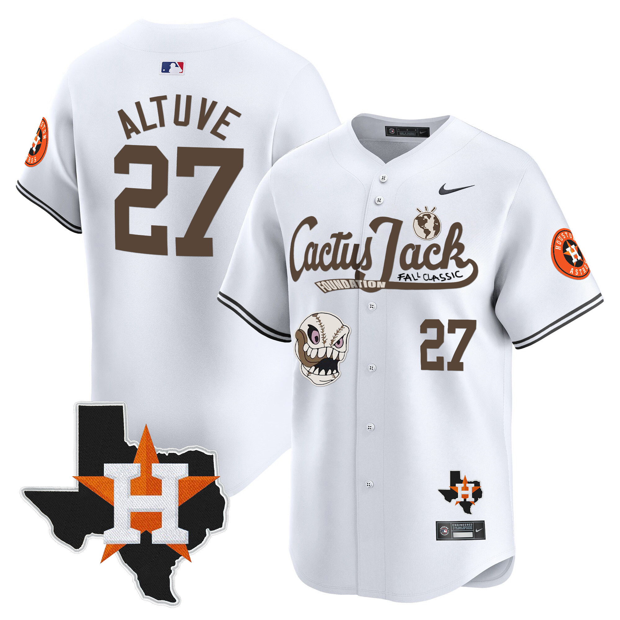 Men's Houston Astros Cactus Jack Patch Vapor Premier Limited Jersey V8 - Stitched - Image 14