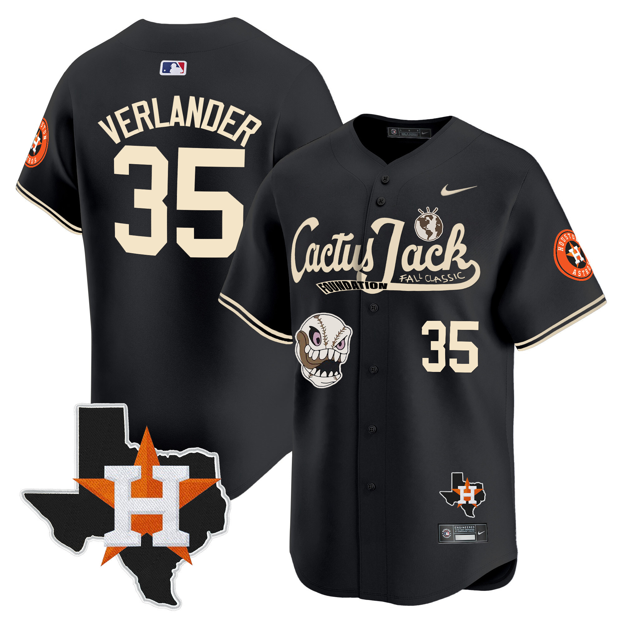 Men's Houston Astros Cactus Jack Patch Vapor Premier Limited Jersey V8 - Stitched - Image 25