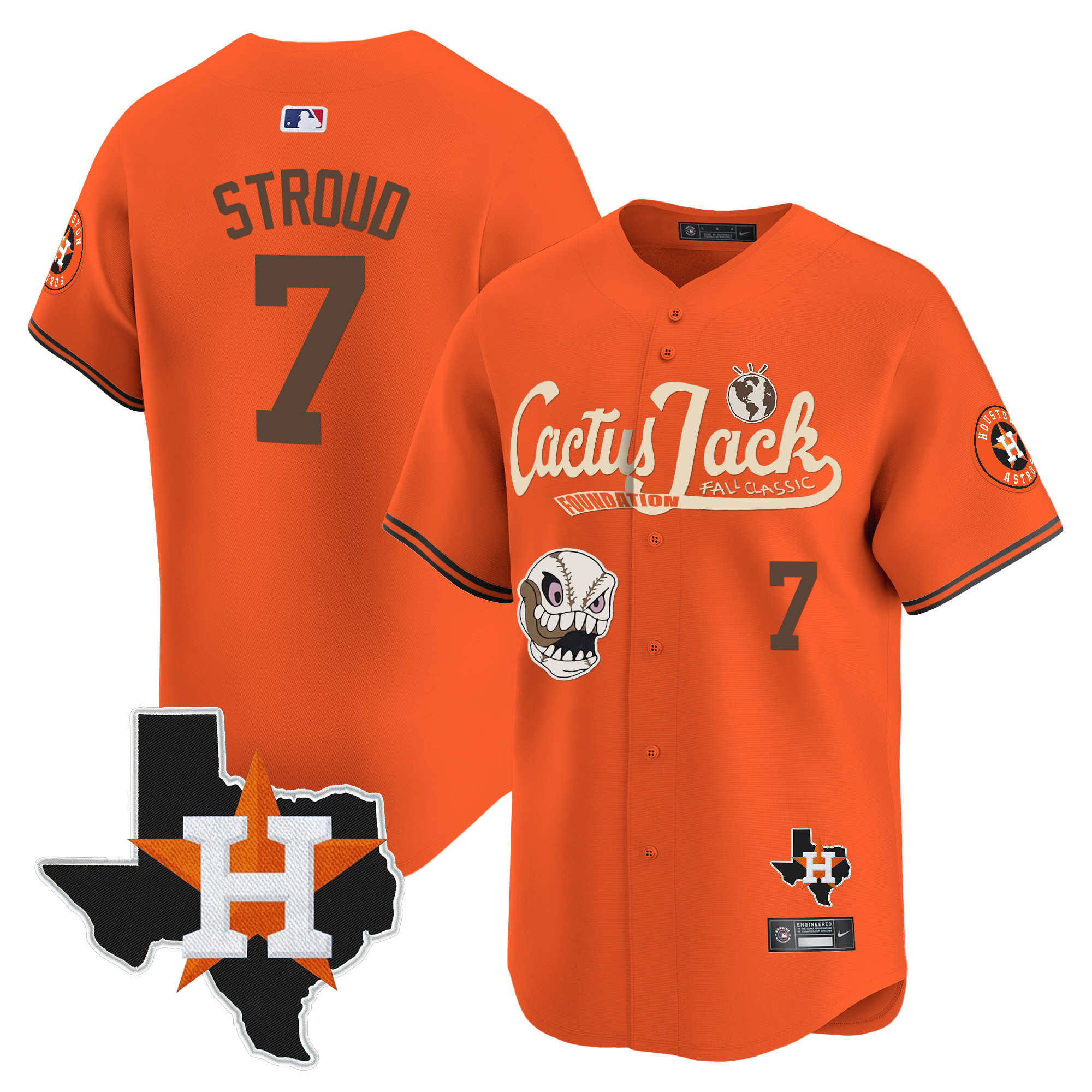 Men's Houston Astros Cactus Jack Patch Vapor Premier Limited Jersey V8 - Stitched - Image 28
