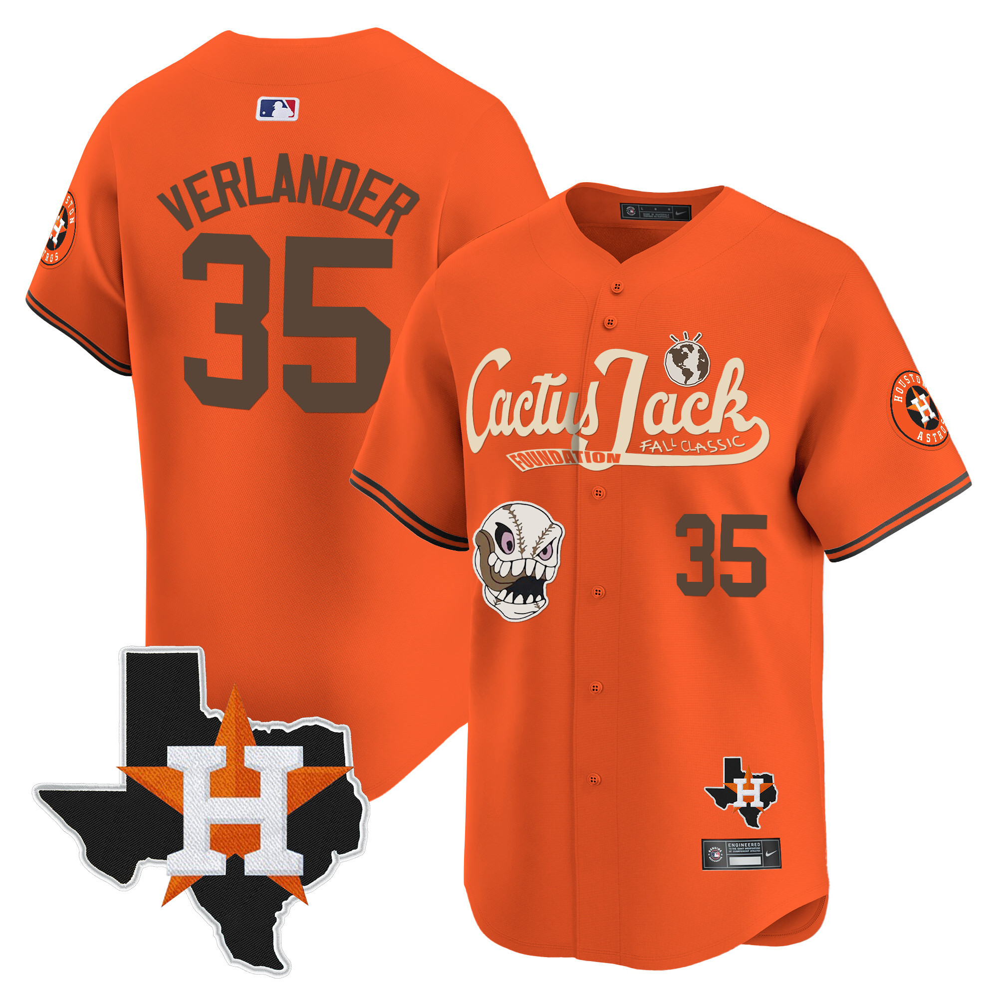 Men's Houston Astros Cactus Jack Patch Vapor Premier Limited Jersey V8 - Stitched - Image 34