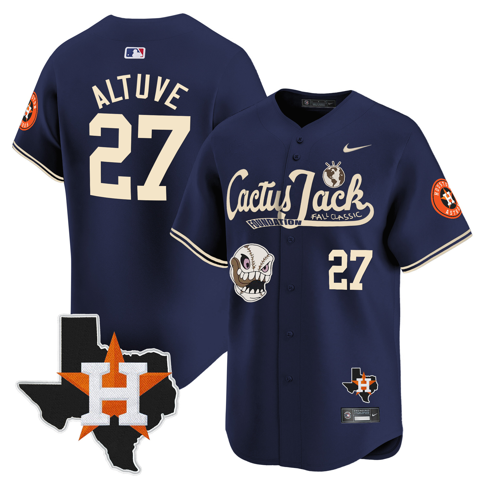 Men's Houston Astros Cactus Jack Patch Vapor Premier Limited Jersey V8 - Stitched - Image 41