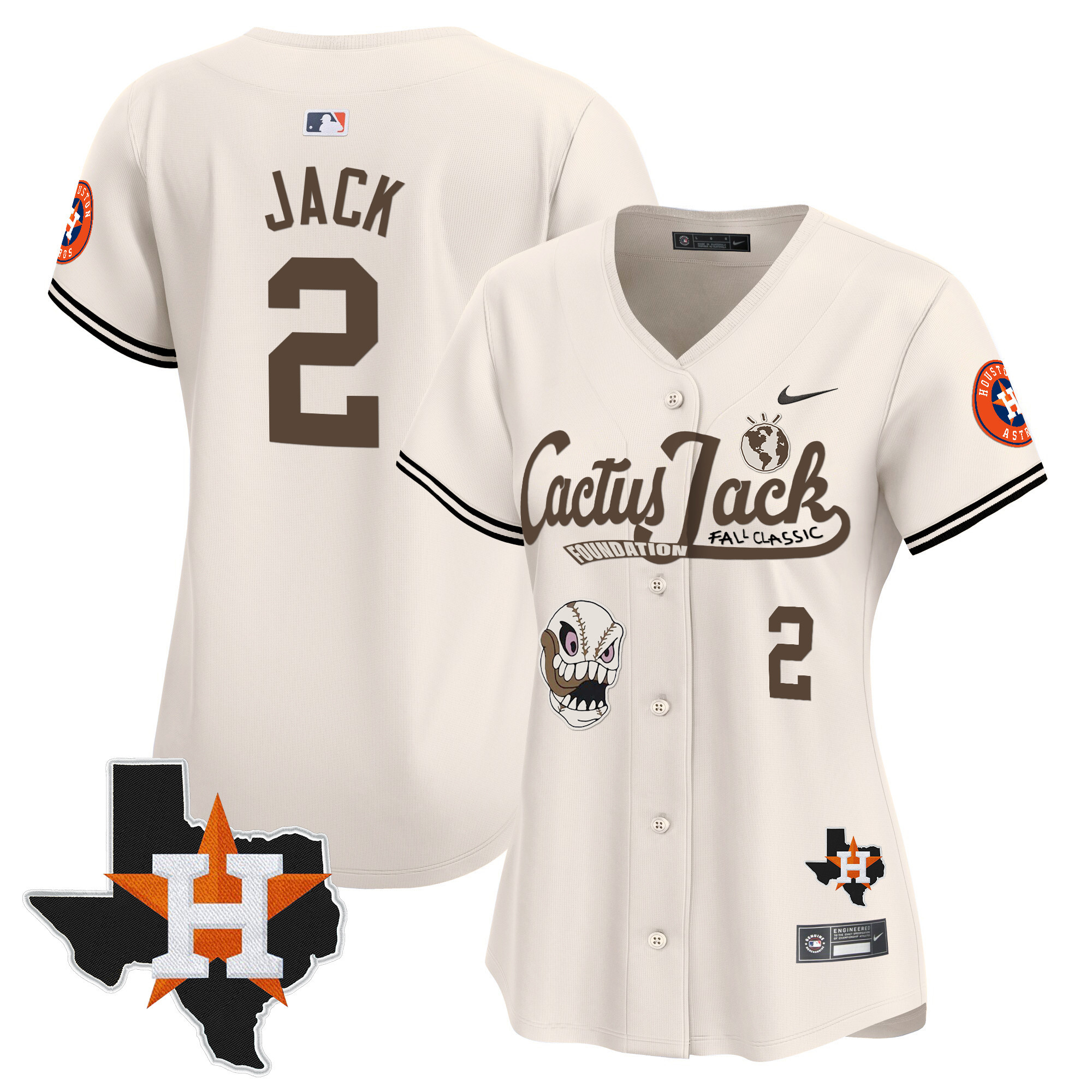 Women's Houston Astros Cactus Jack Patch Vapor Premier Limited Jersey V8 - Stitched - Image 2