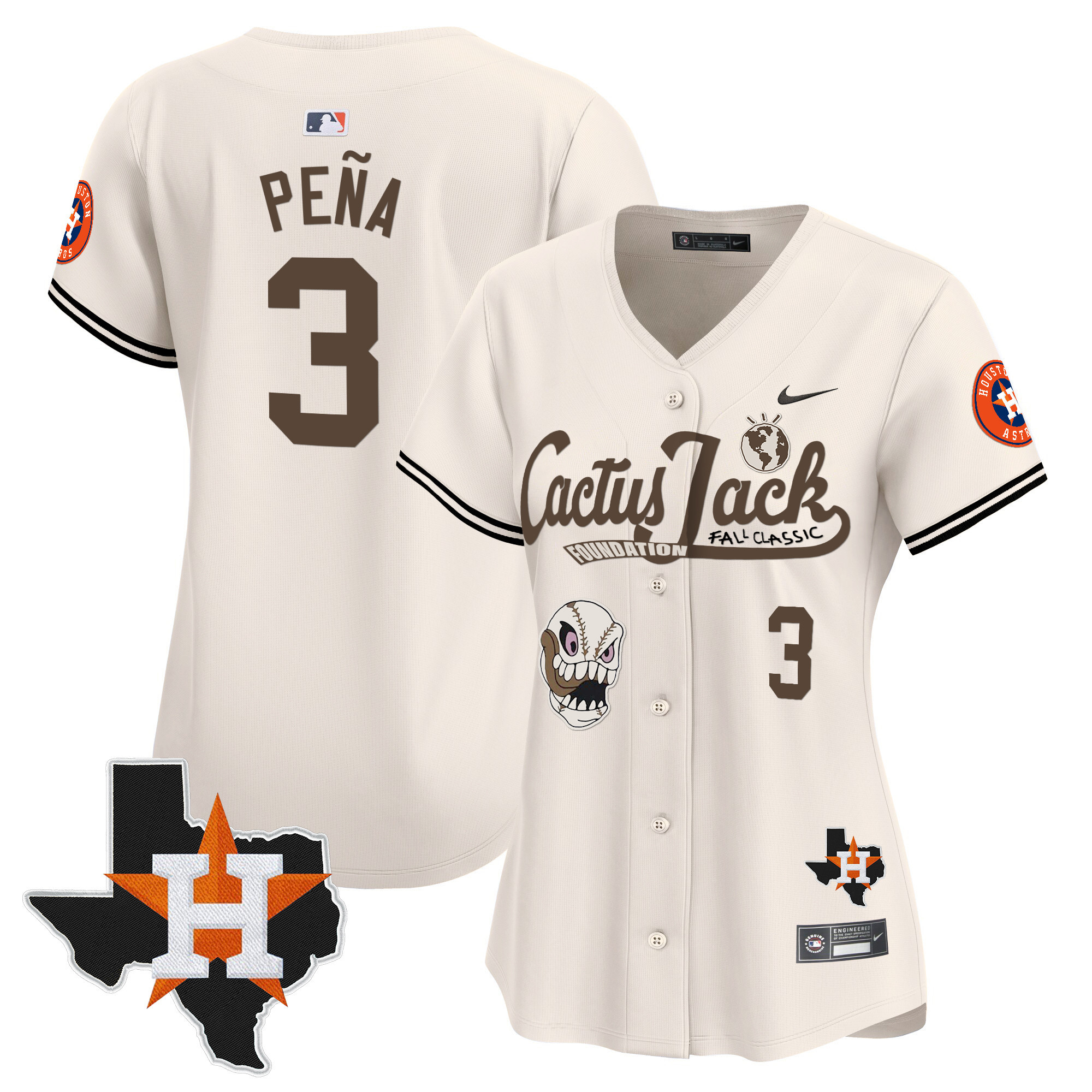 Women's Houston Astros Cactus Jack Patch Vapor Premier Limited Jersey V8 - Stitched - Image 3