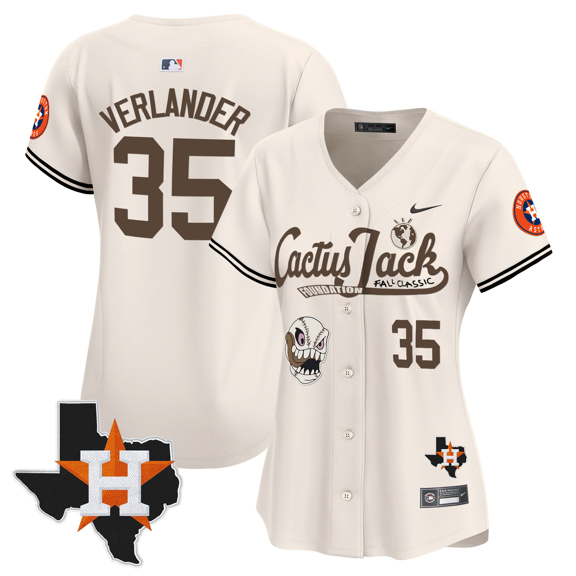 Women's Houston Astros Cactus Jack Patch Vapor Premier Limited Jersey V8 - Stitched - Image 7