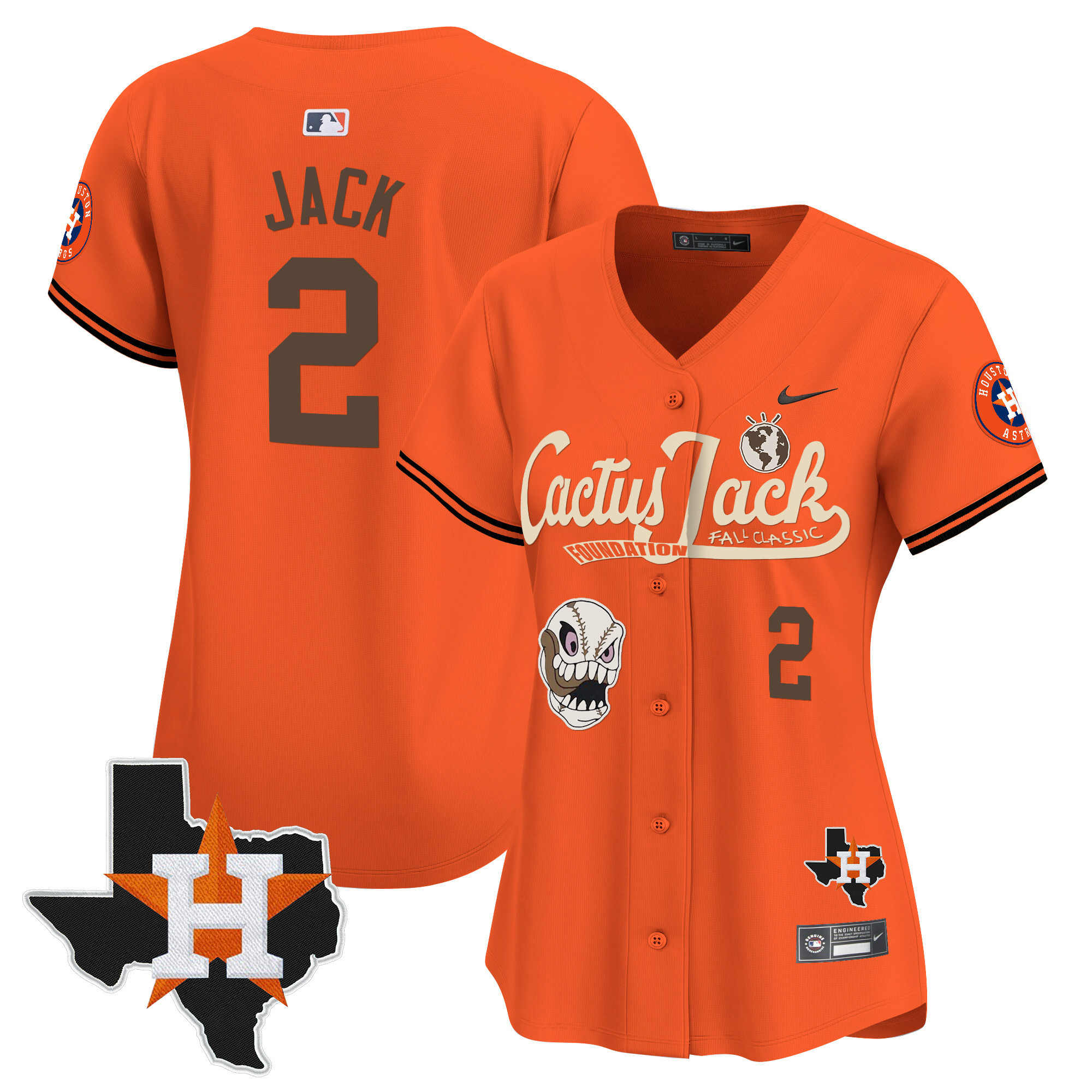 Women's Houston Astros Cactus Jack Patch Vapor Premier Limited Jersey V8 - Stitched - Image 29