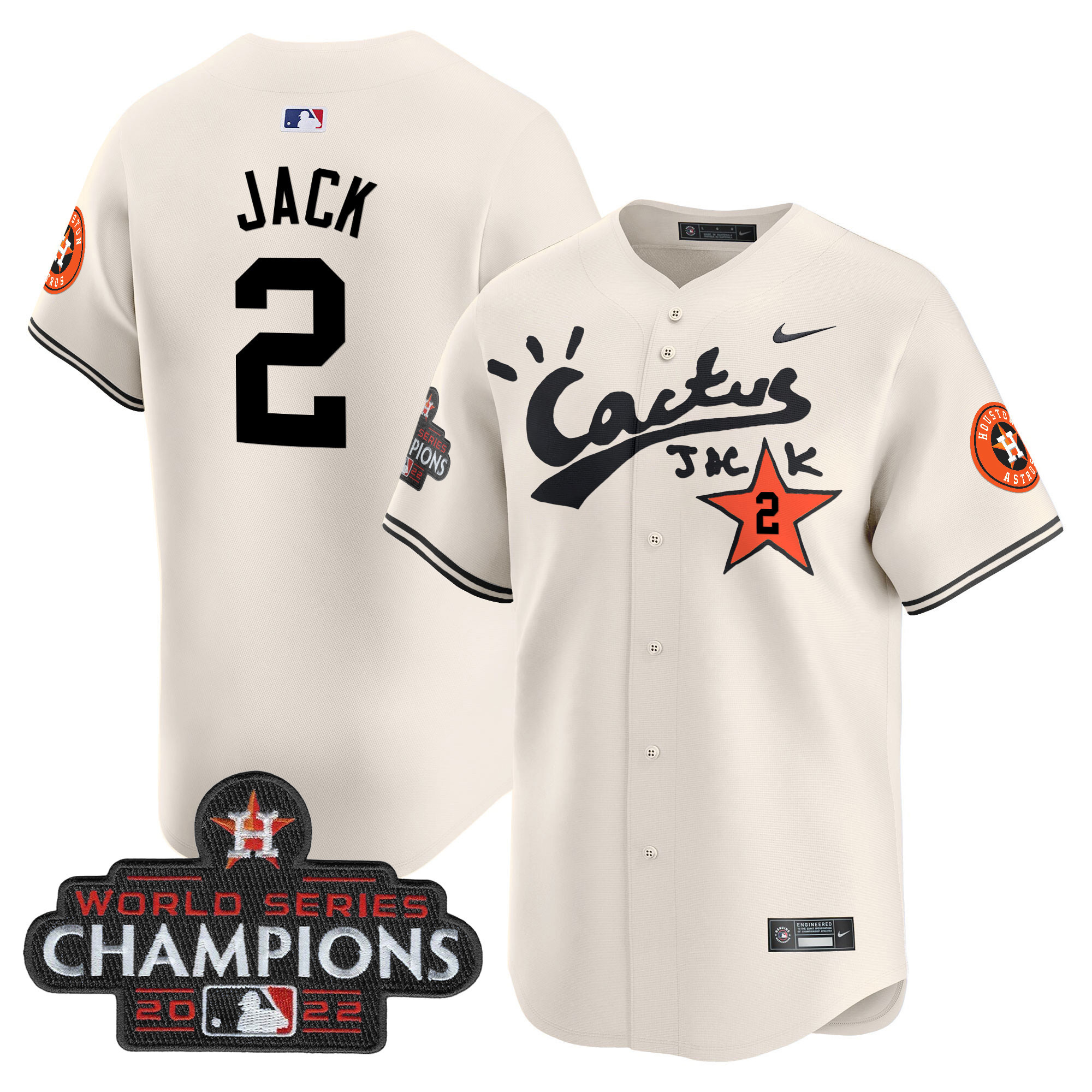 Men's Houston Astros Cactus Jack Champions Patch Vapor Premier Limited Jersey - All Stitched - Image 2