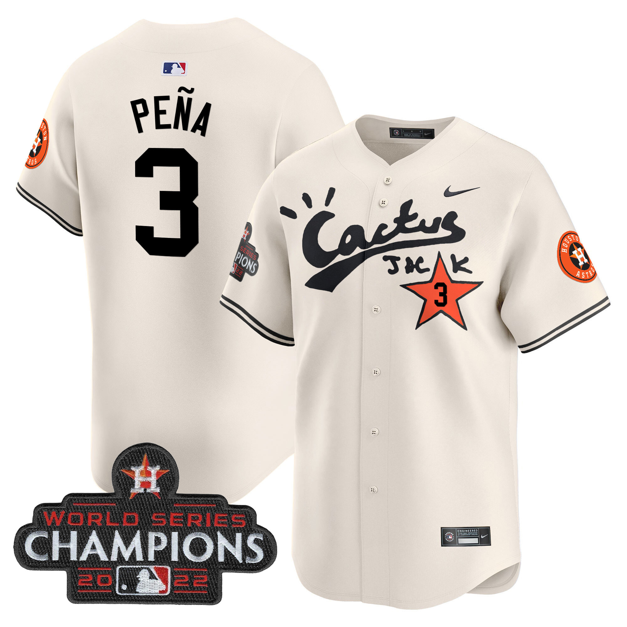 Men's Houston Astros Cactus Jack Champions Patch Vapor Premier Limited Jersey - All Stitched - Image 3