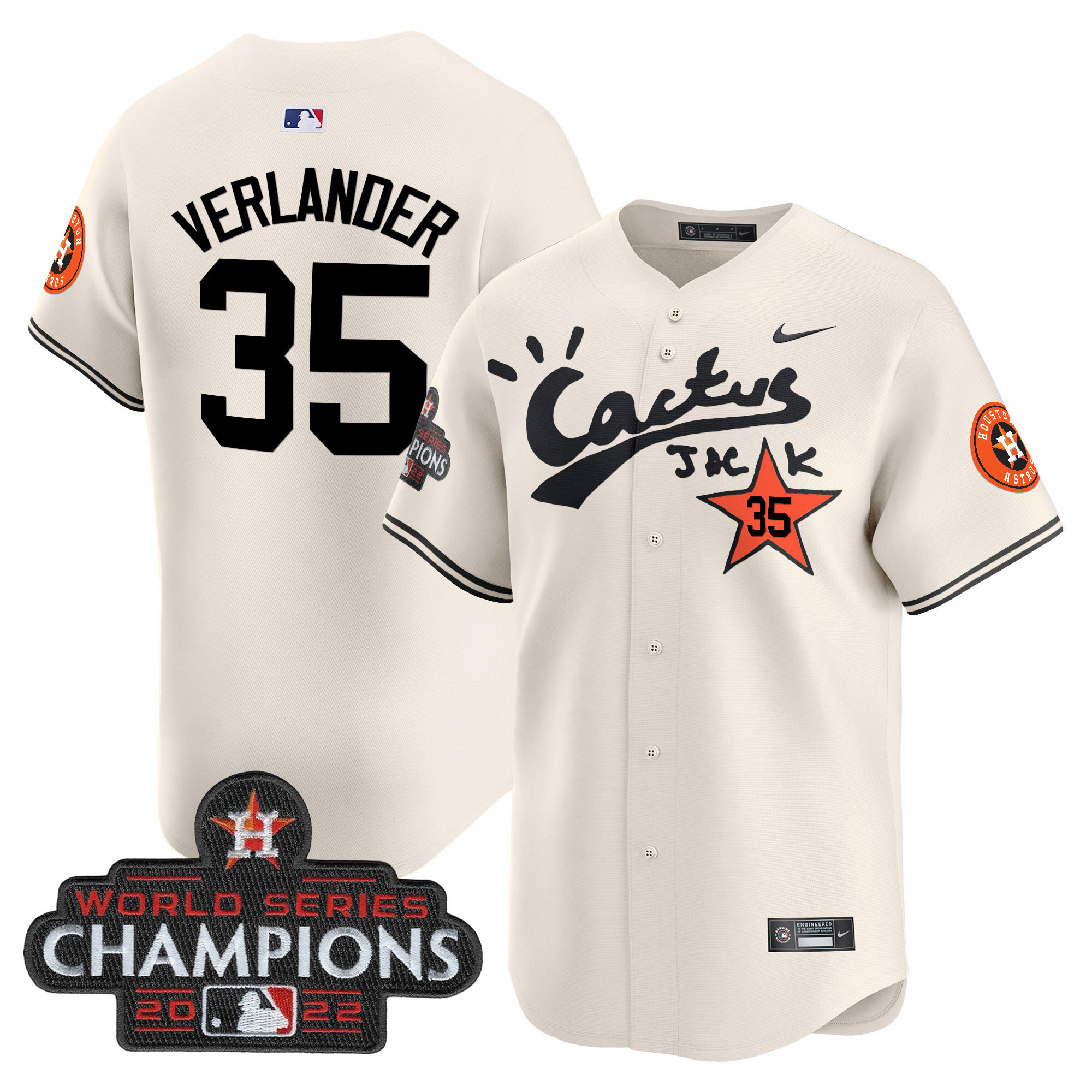 Men's Houston Astros Cactus Jack Champions Patch Vapor Premier Limited Jersey - All Stitched - Image 7