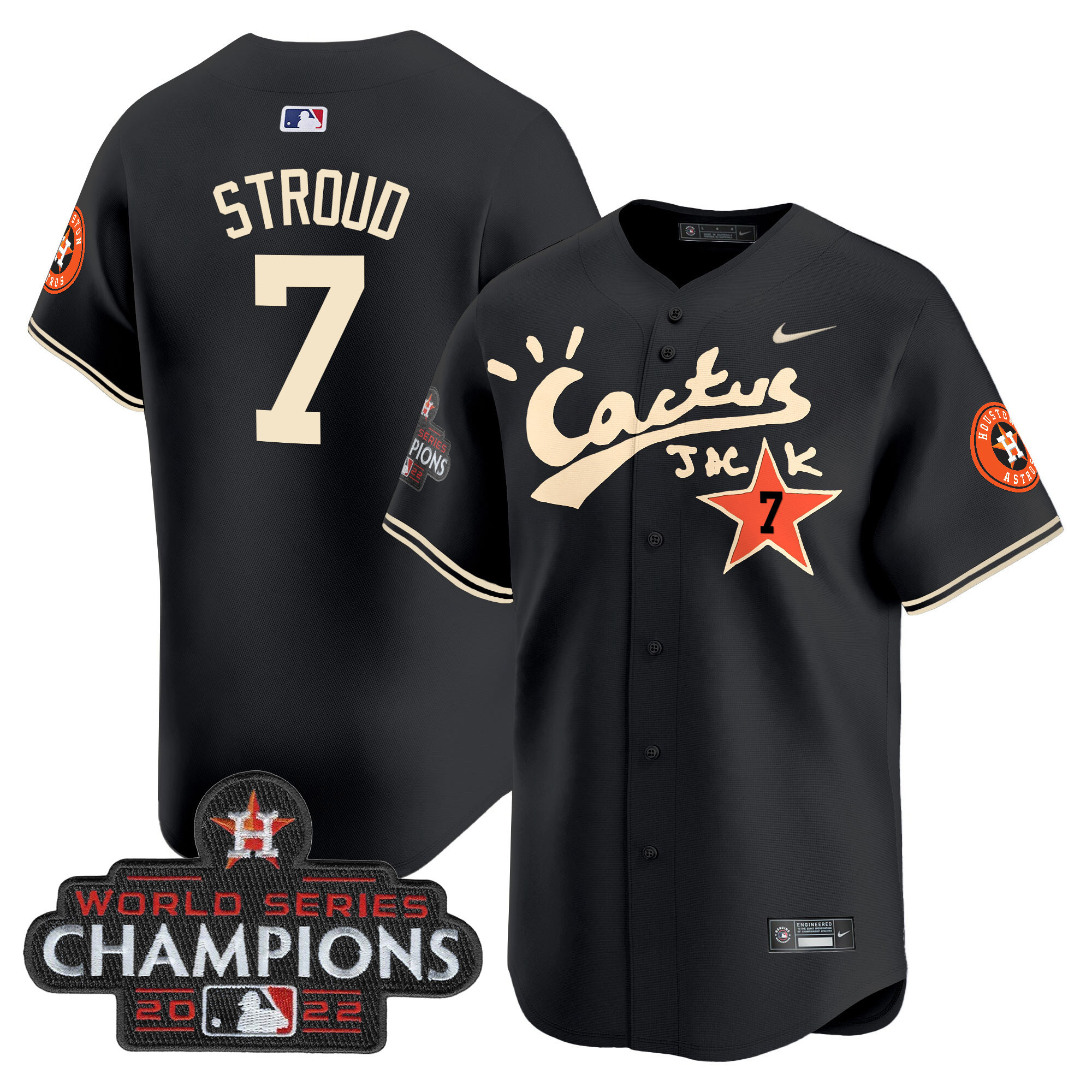 Men's Houston Astros Cactus Jack Champions Patch Vapor Premier Limited Jersey - All Stitched - Image 10