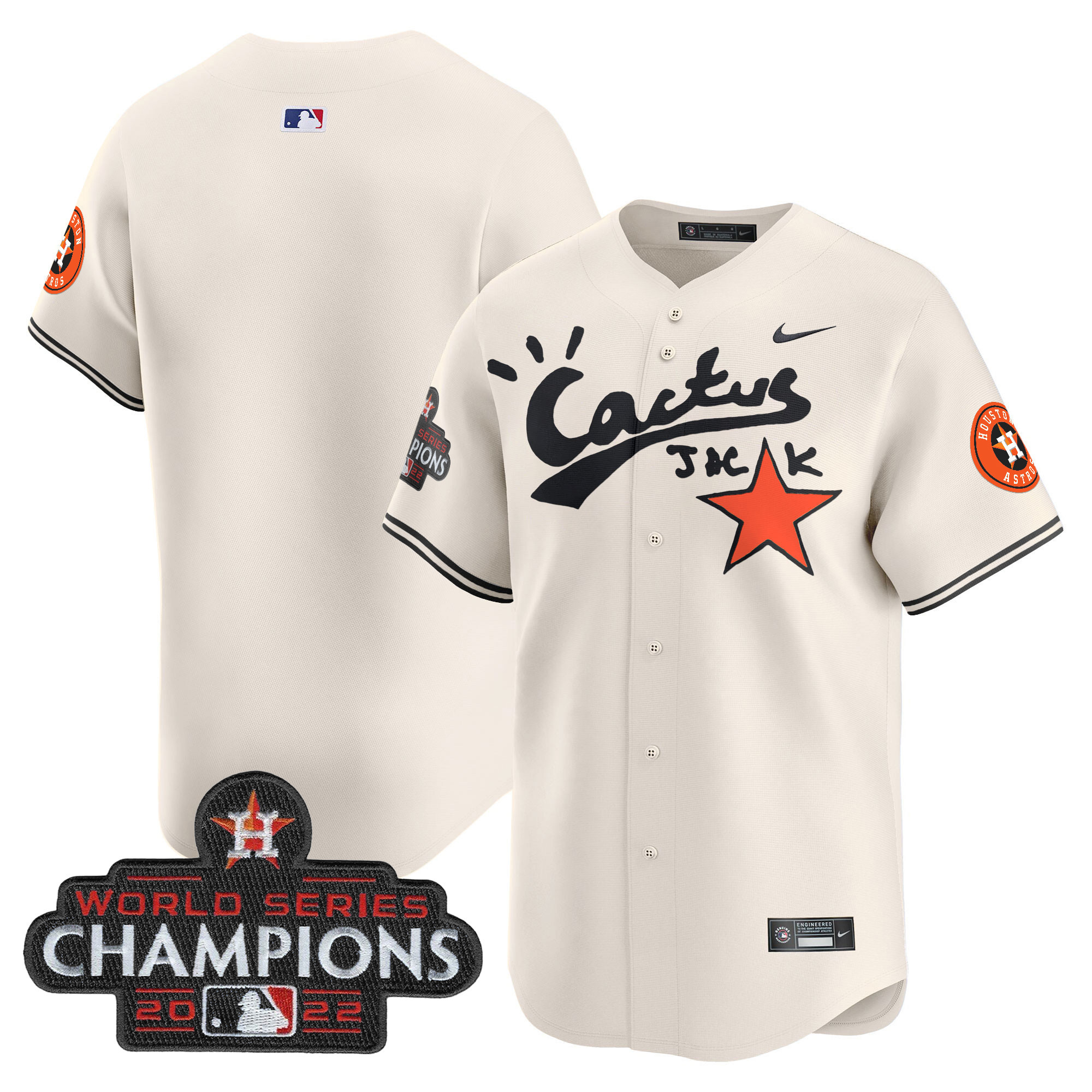 Men's Houston Astros Cactus Jack Champions Patch Vapor Premier Limited Jersey - All Stitched - Image 9