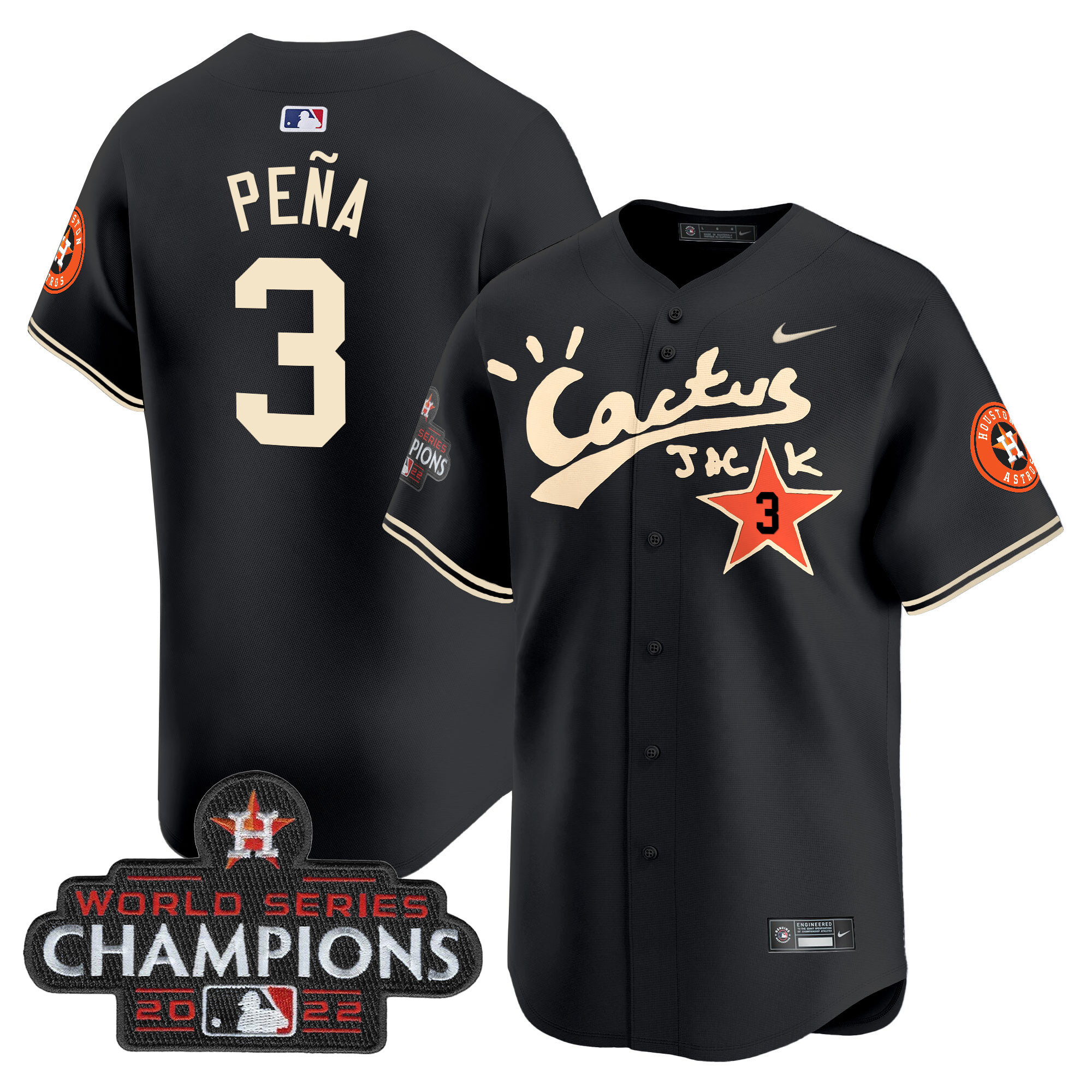 Men's Houston Astros Cactus Jack Champions Patch Vapor Premier Limited Jersey - All Stitched - Image 12