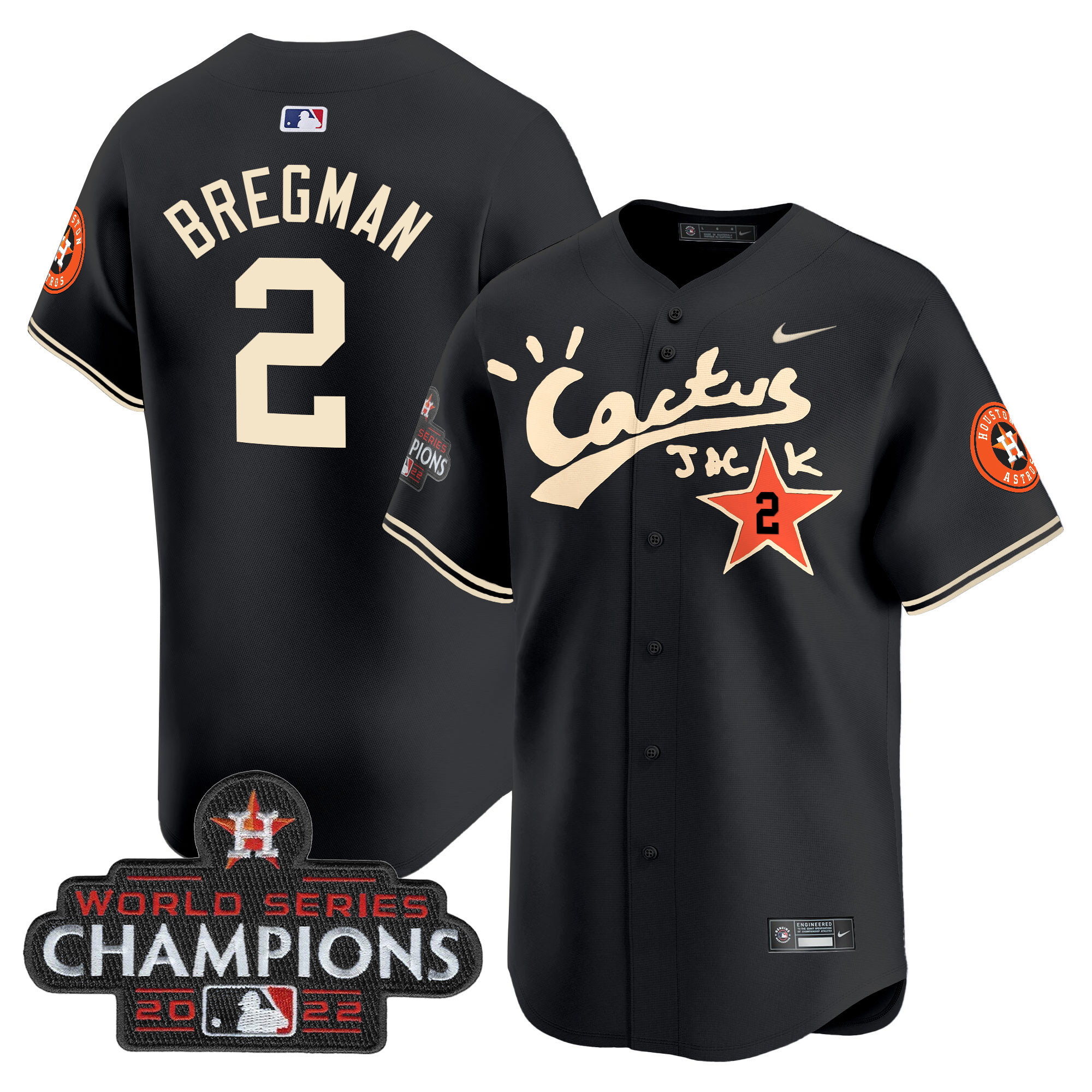 Men's Houston Astros Cactus Jack Champions Patch Vapor Premier Limited Jersey - All Stitched - Image 13