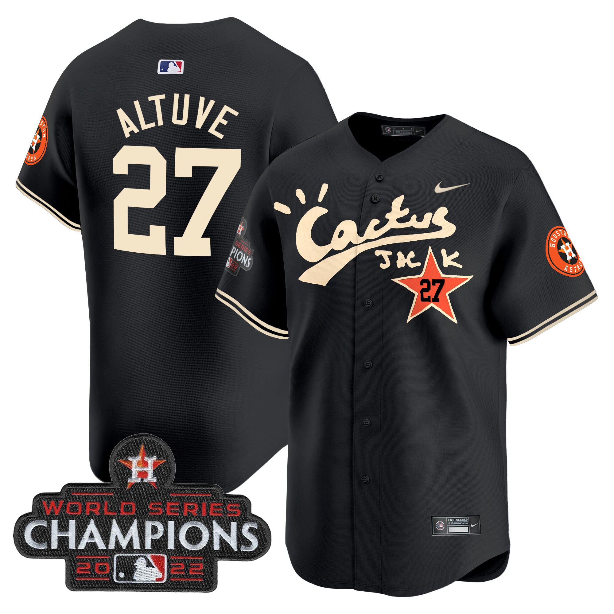 Men's Houston Astros Cactus Jack Champions Patch Vapor Premier Limited Jersey - All Stitched - Image 14
