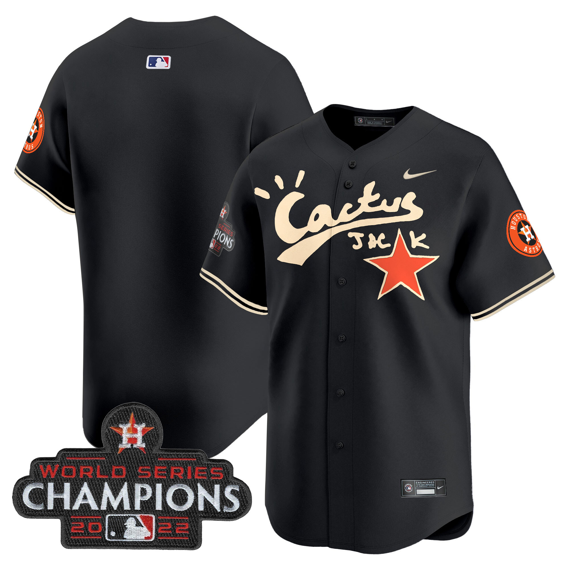 Men's Houston Astros Cactus Jack Champions Patch Vapor Premier Limited Jersey - All Stitched - Image 18