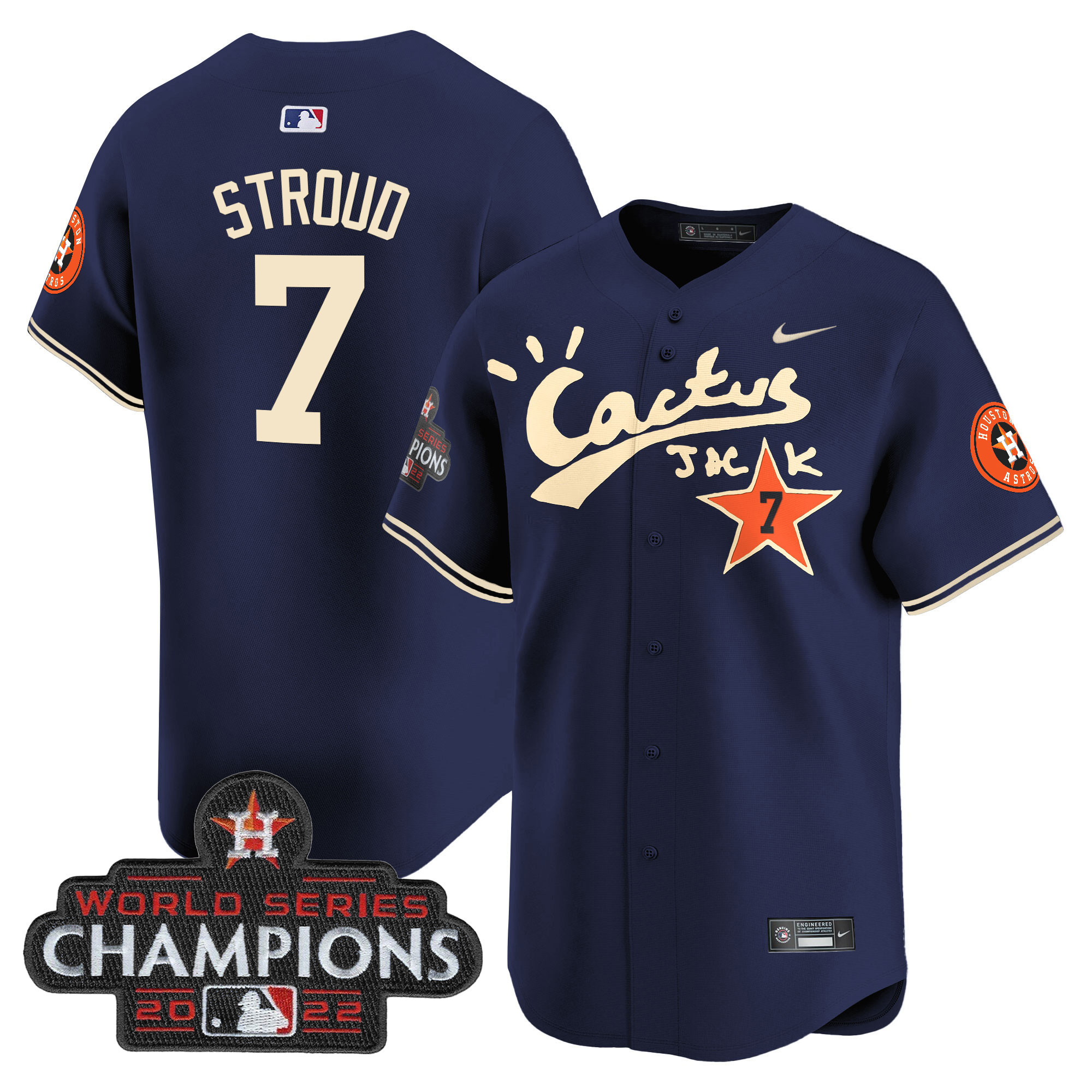 Men's Houston Astros Cactus Jack Champions Patch Vapor Premier Limited Jersey - All Stitched - Image 28