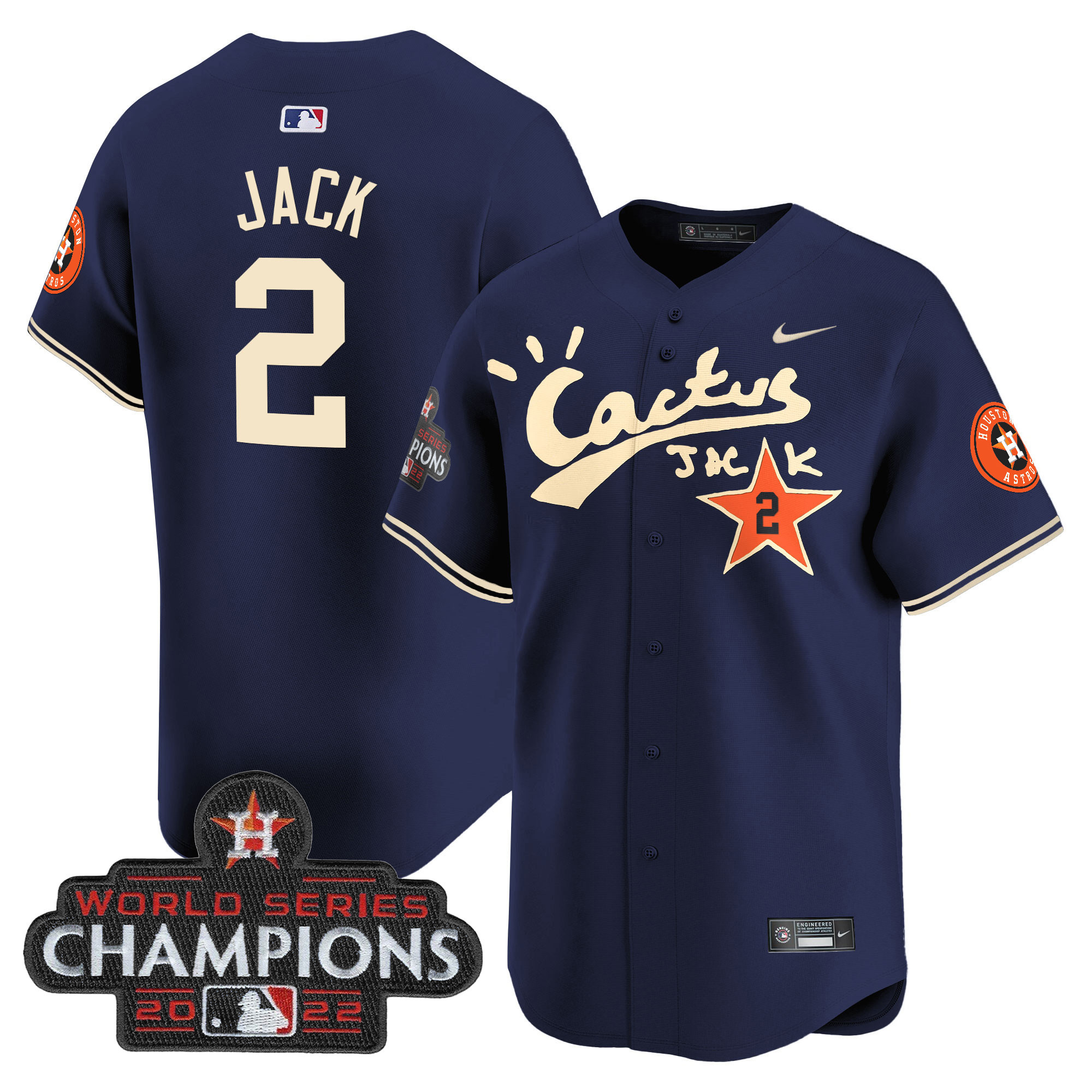 Men's Houston Astros Cactus Jack Champions Patch Vapor Premier Limited Jersey - All Stitched - Image 29