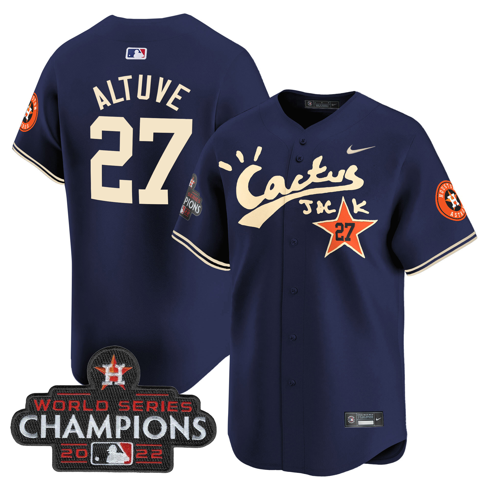 Men's Houston Astros Cactus Jack Champions Patch Vapor Premier Limited Jersey - All Stitched - Image 32