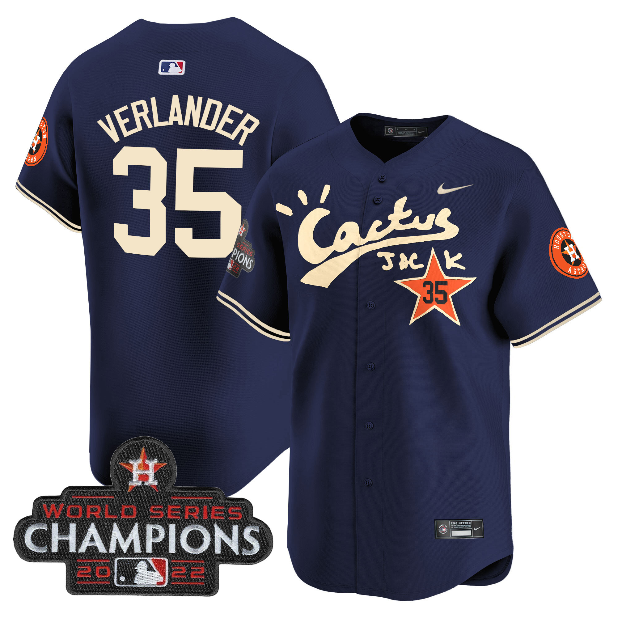 Men's Houston Astros Cactus Jack Champions Patch Vapor Premier Limited Jersey - All Stitched - Image 34