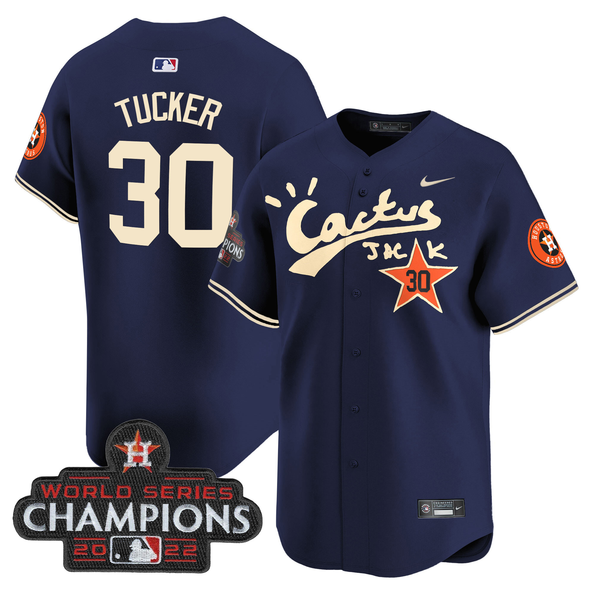 Men's Houston Astros Cactus Jack Champions Patch Vapor Premier Limited Jersey - All Stitched - Image 35