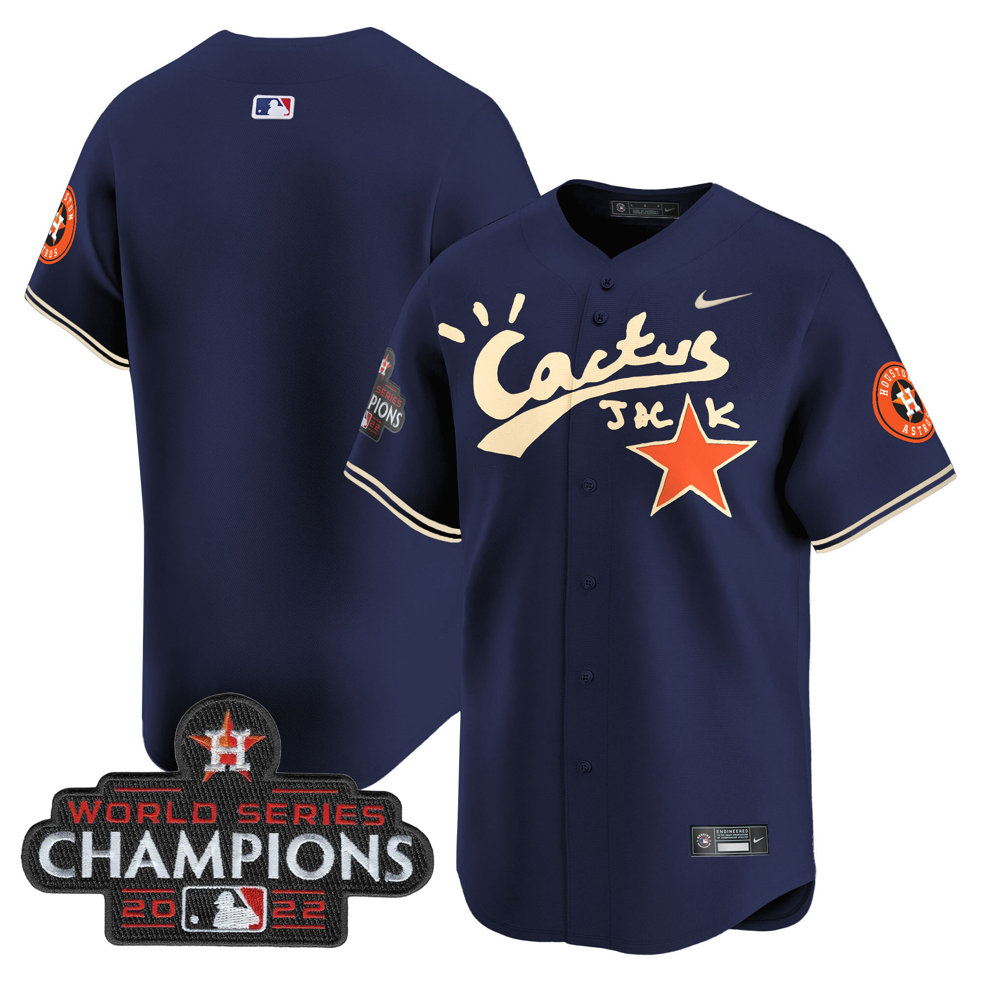 Men's Houston Astros Cactus Jack Champions Patch Vapor Premier Limited Jersey - All Stitched - Image 36
