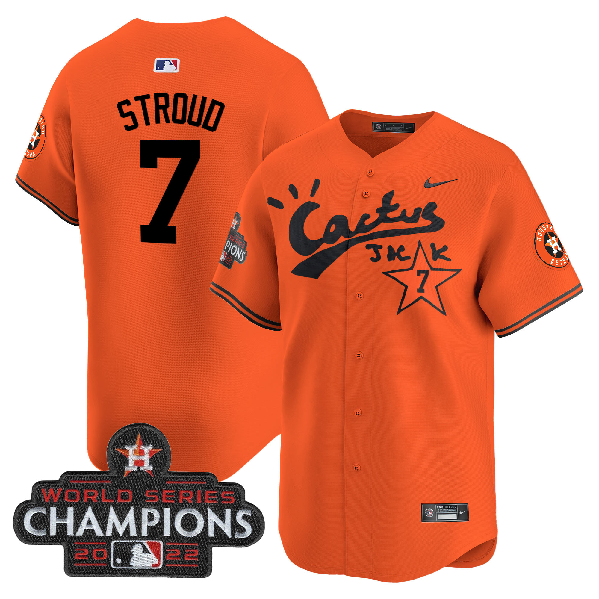 Men's Houston Astros Cactus Jack Champions Patch Vapor Premier Limited Jersey - All Stitched - Image 37