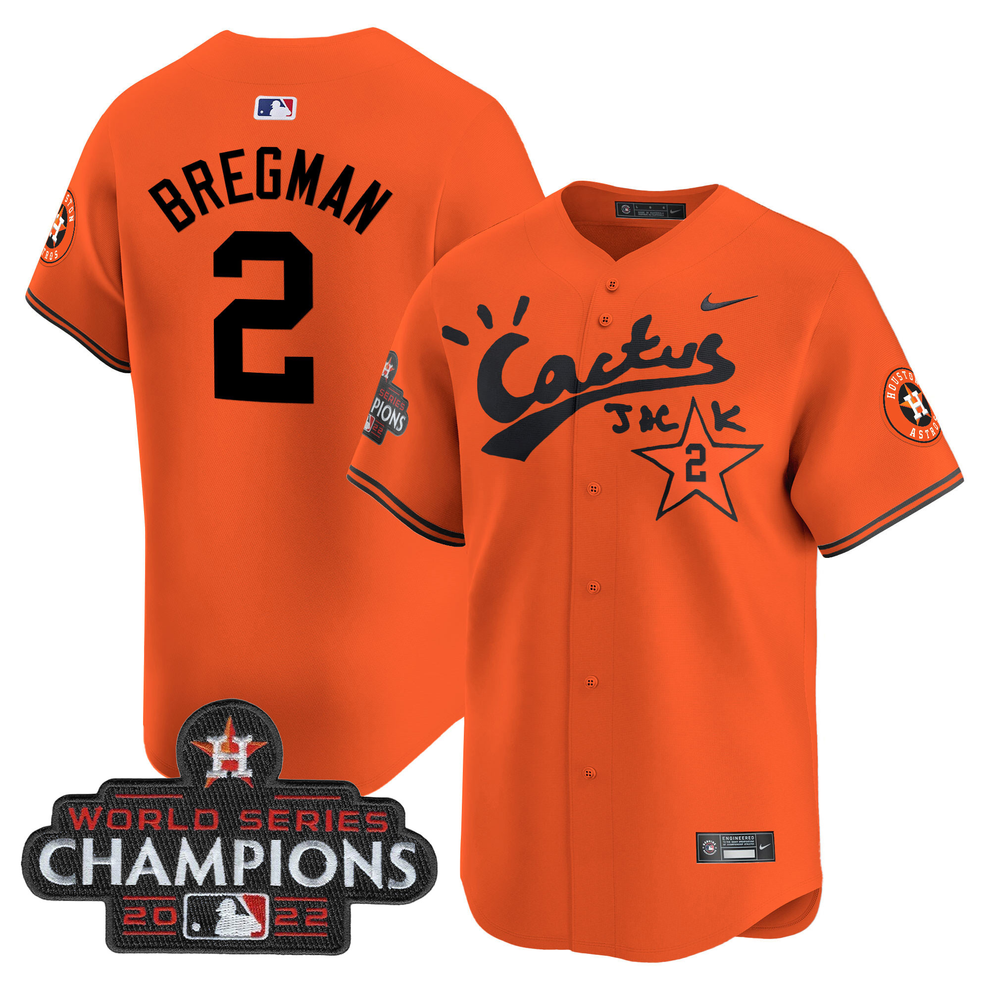 Men's Houston Astros Cactus Jack Champions Patch Vapor Premier Limited Jersey - All Stitched - Image 40