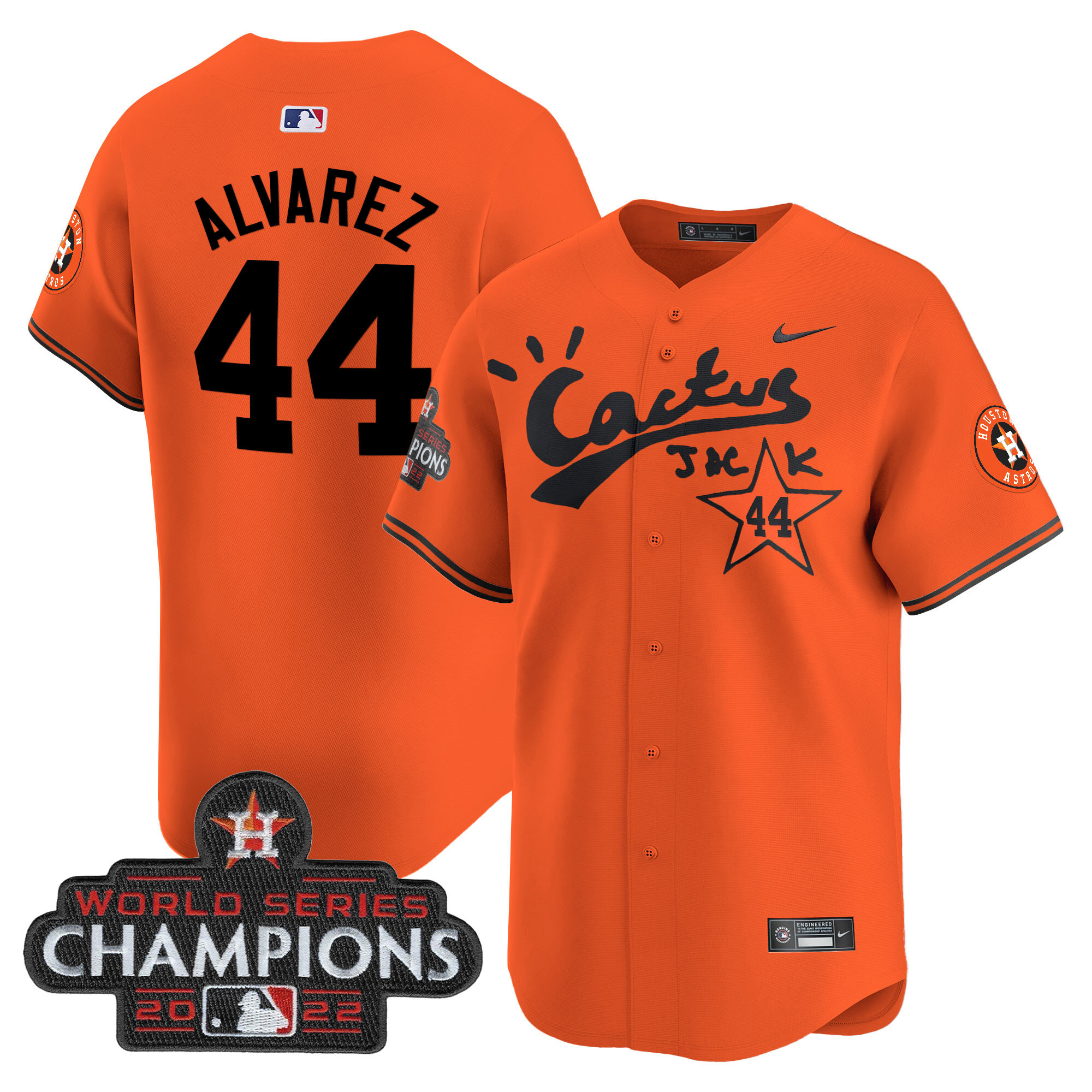 Men's Houston Astros Cactus Jack Champions Patch Vapor Premier Limited Jersey - All Stitched - Image 42