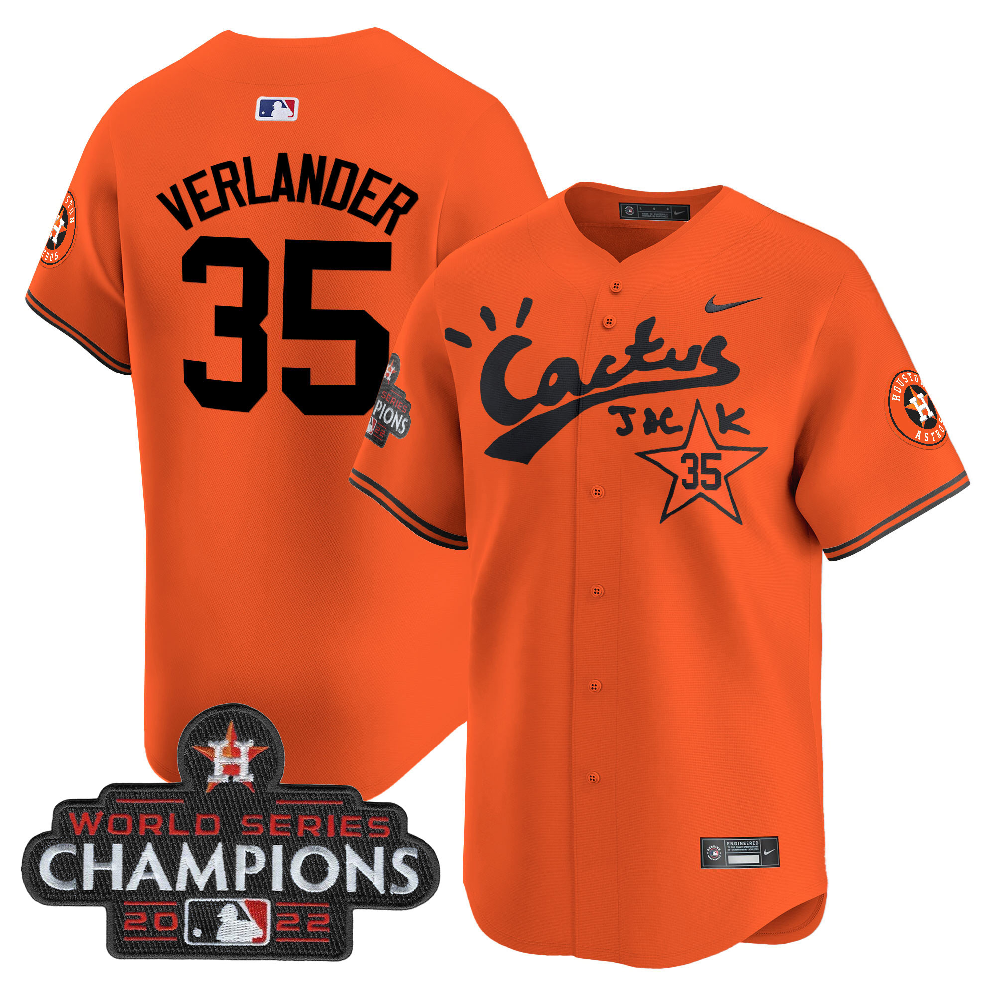 Men's Houston Astros Cactus Jack Champions Patch Vapor Premier Limited Jersey - All Stitched - Image 43