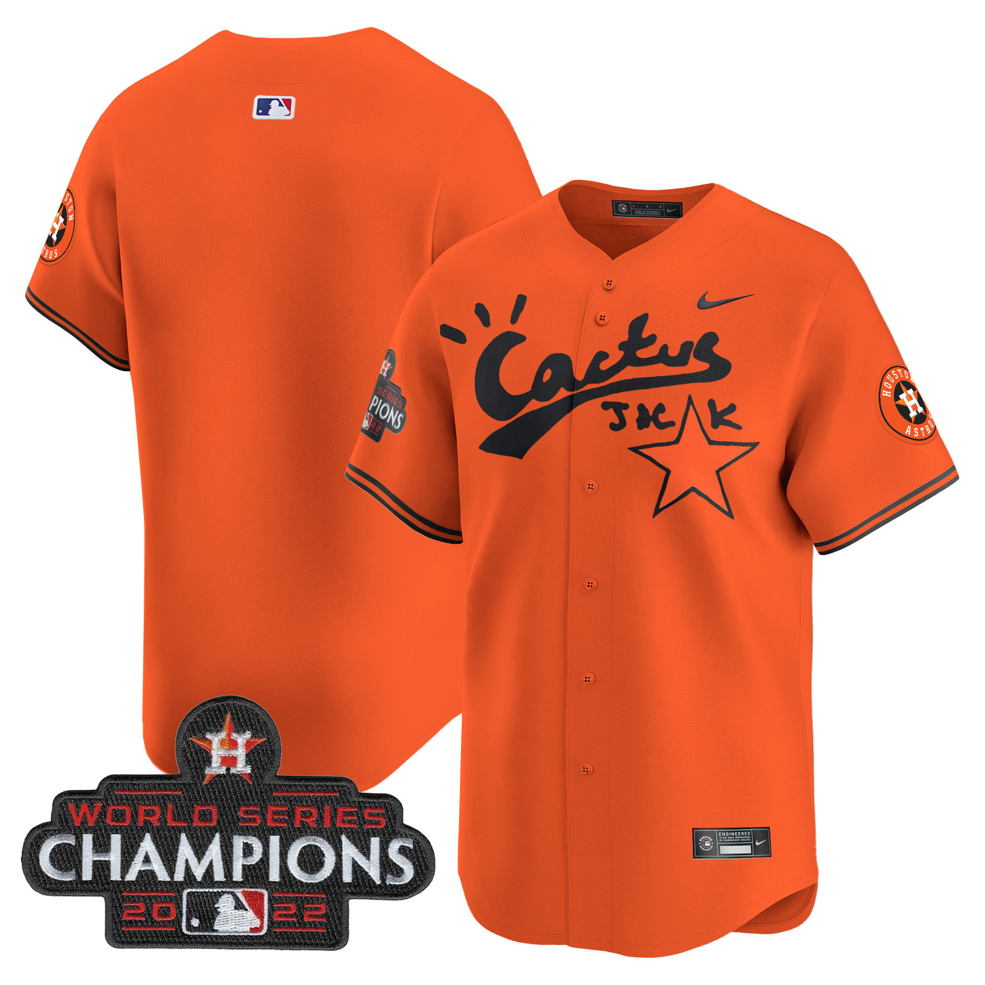 Men's Houston Astros Cactus Jack Champions Patch Vapor Premier Limited Jersey - All Stitched - Image 45