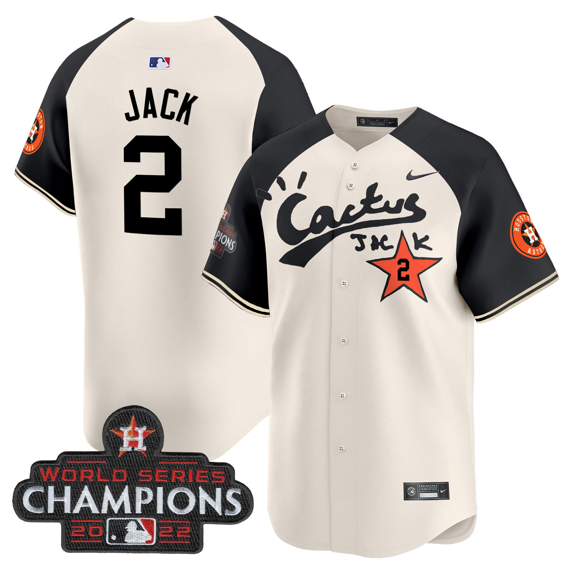 Men's Houston Astros Cactus Jack Champions Patch Vapor Premier Limited Jersey - All Stitched - Image 47