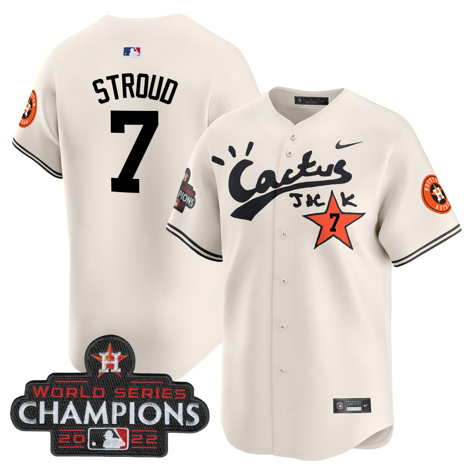 Men's Houston Astros Cactus Jack Champions Patch Vapor Premier Limited Jersey - All Stitched