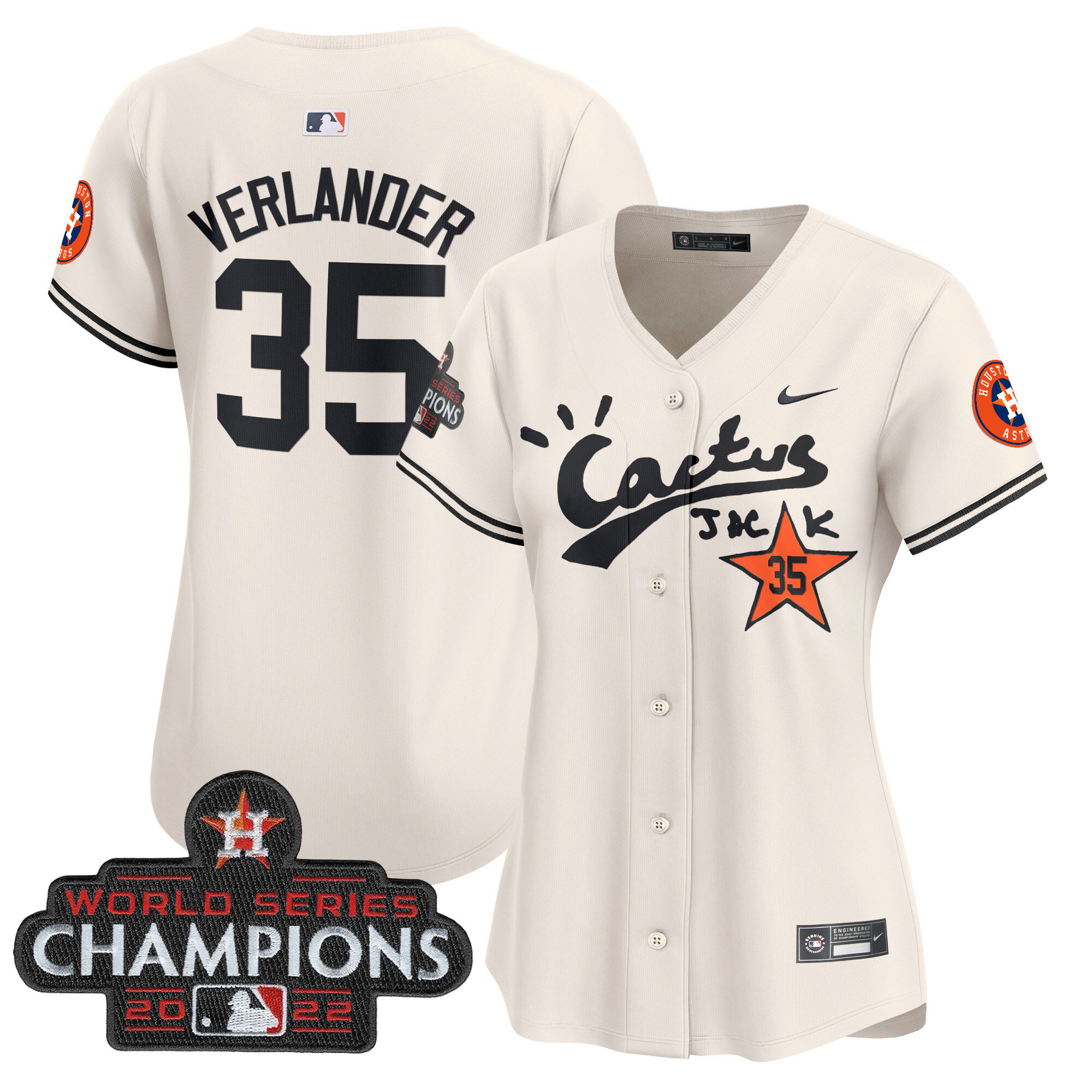 Women's Houston Astros Cactus Jack Champions Patch Vapor Premier Limited Jersey - All Stitched - Image 7