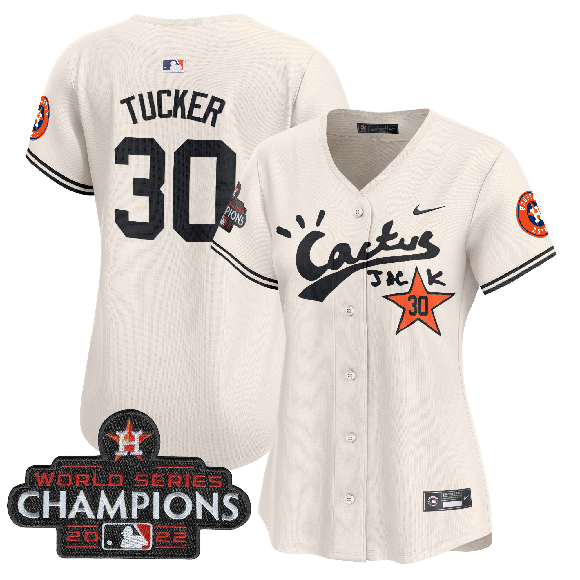 Women's Houston Astros Cactus Jack Champions Patch Vapor Premier Limited Jersey - All Stitched - Image 8