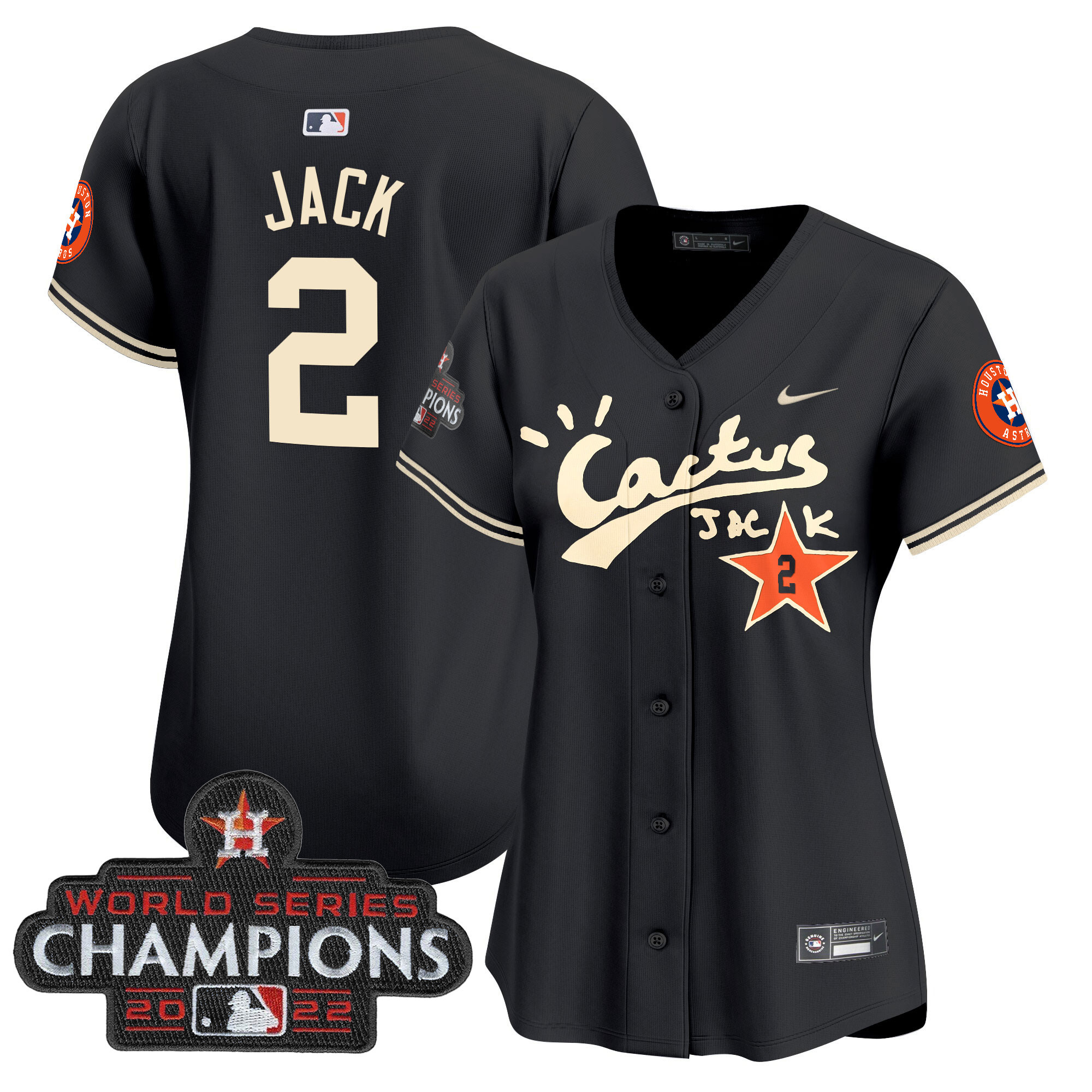 Women's Houston Astros Cactus Jack Champions Patch Vapor Premier Limited Jersey - All Stitched - Image 11
