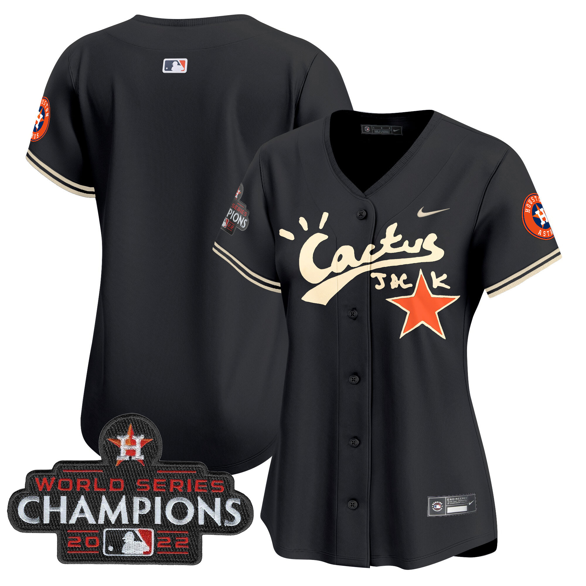 Women's Houston Astros Cactus Jack Champions Patch Vapor Premier Limited Jersey - All Stitched - Image 18