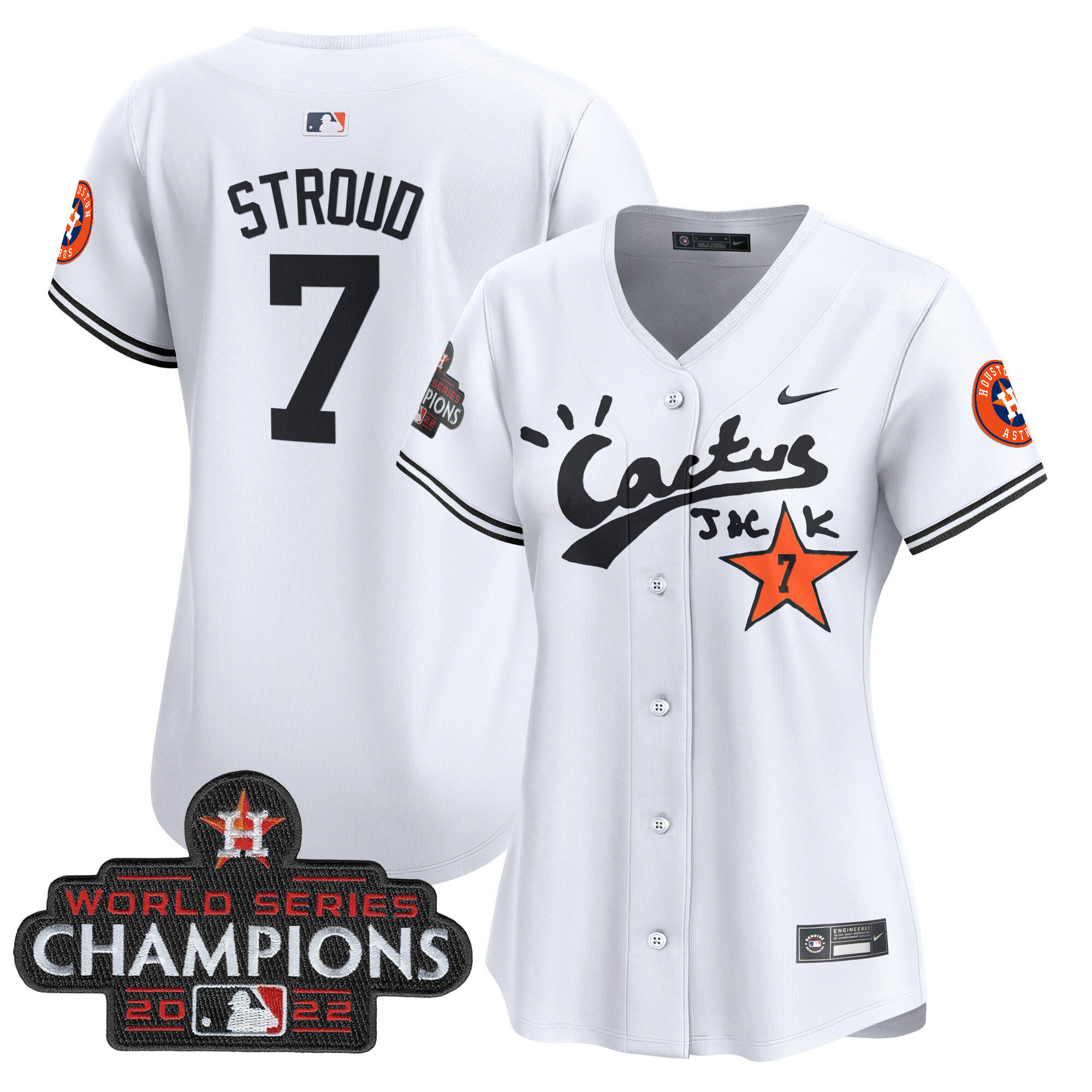 Women's Houston Astros Cactus Jack Champions Patch Vapor Premier Limited Jersey - All Stitched - Image 19