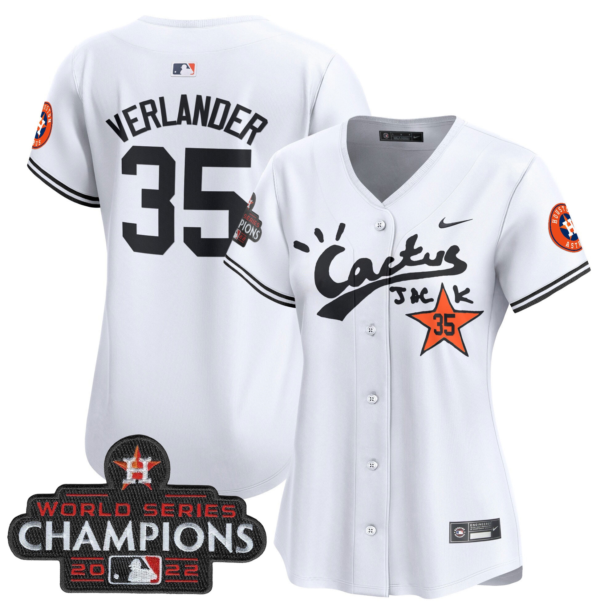 Women's Houston Astros Cactus Jack Champions Patch Vapor Premier Limited Jersey - All Stitched - Image 25