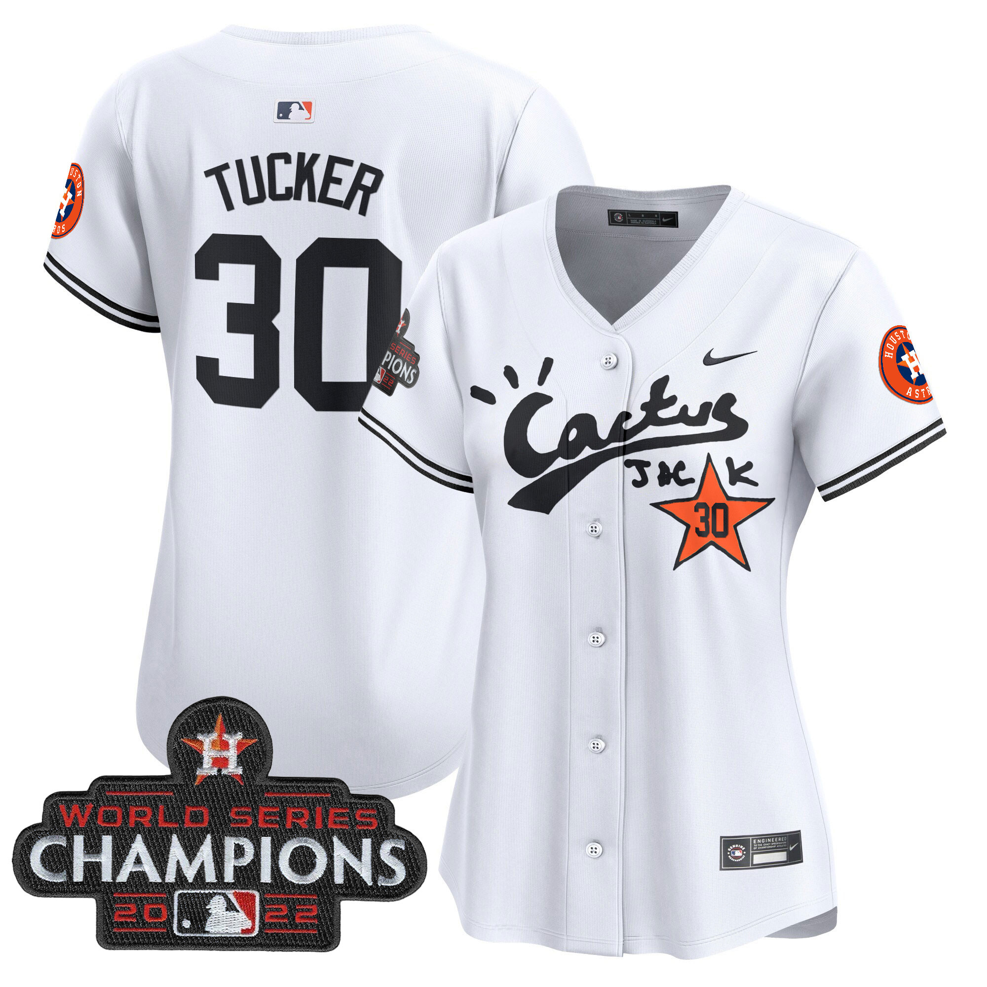 Women's Houston Astros Cactus Jack Champions Patch Vapor Premier Limited Jersey - All Stitched - Image 26